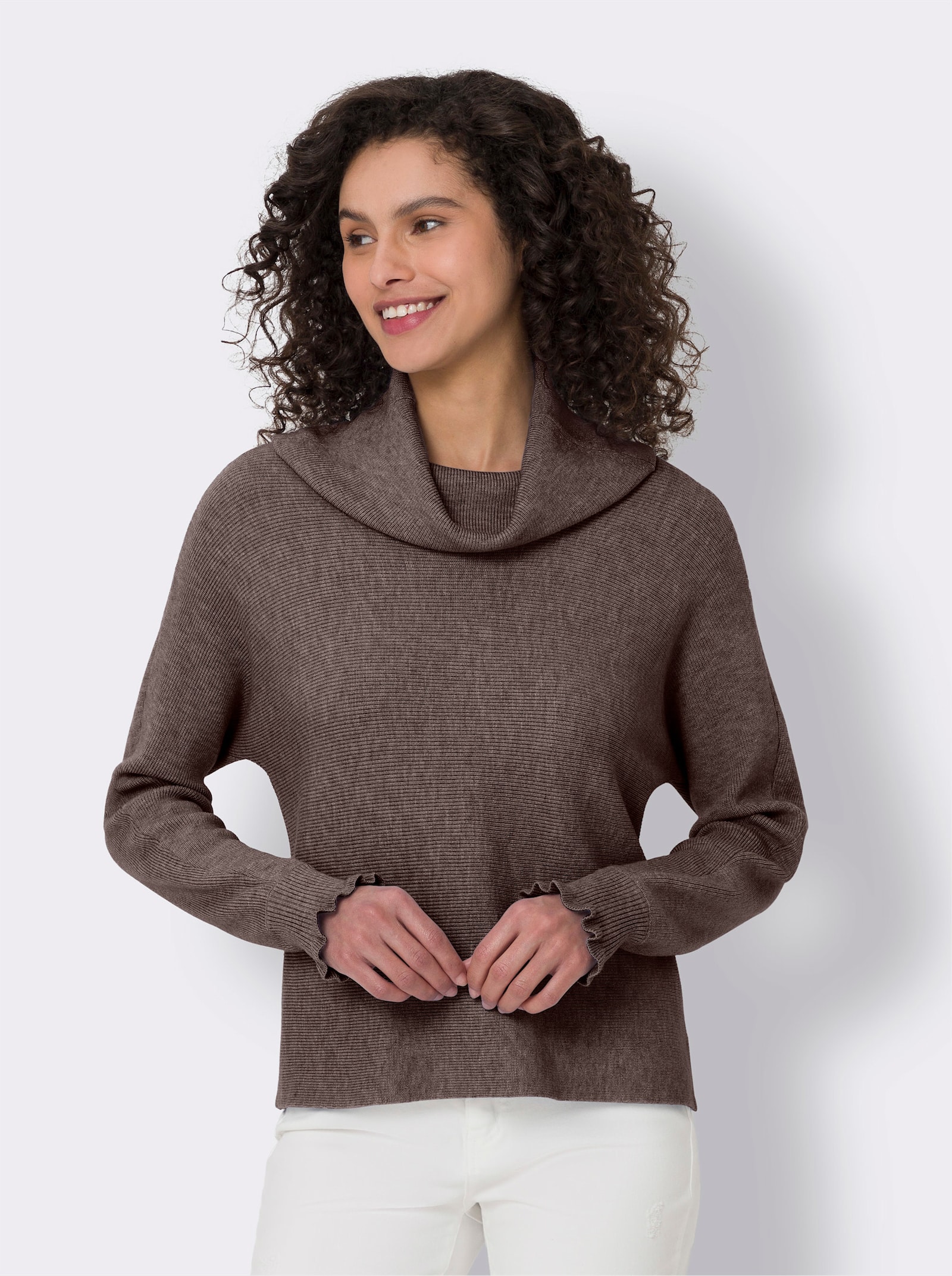 heine Feinstrickpullover inklusive Loop-Schal - dunkeltaupe-meliert