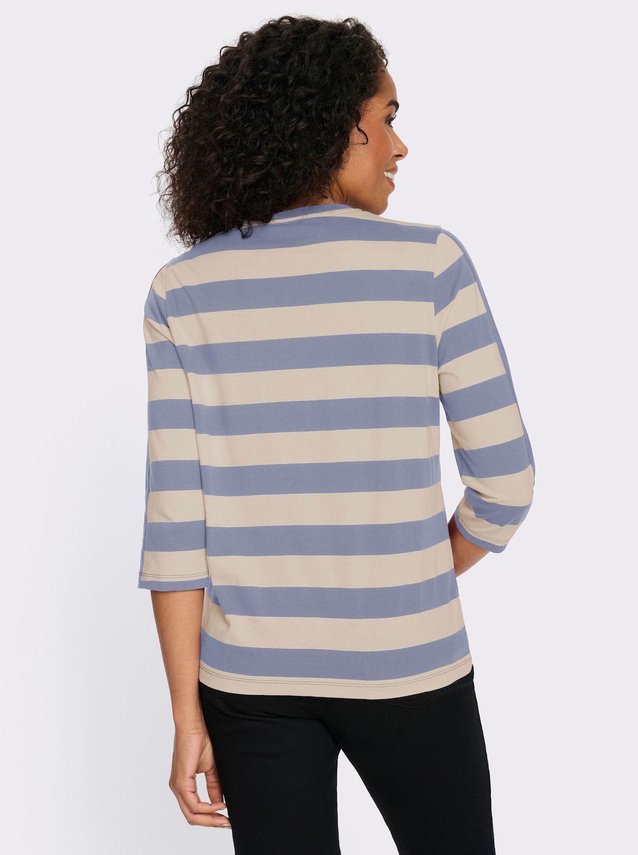 3/4-Arm-Shirt mit garngefärbten Streifen - taubenblau-elfenbein-gestreift