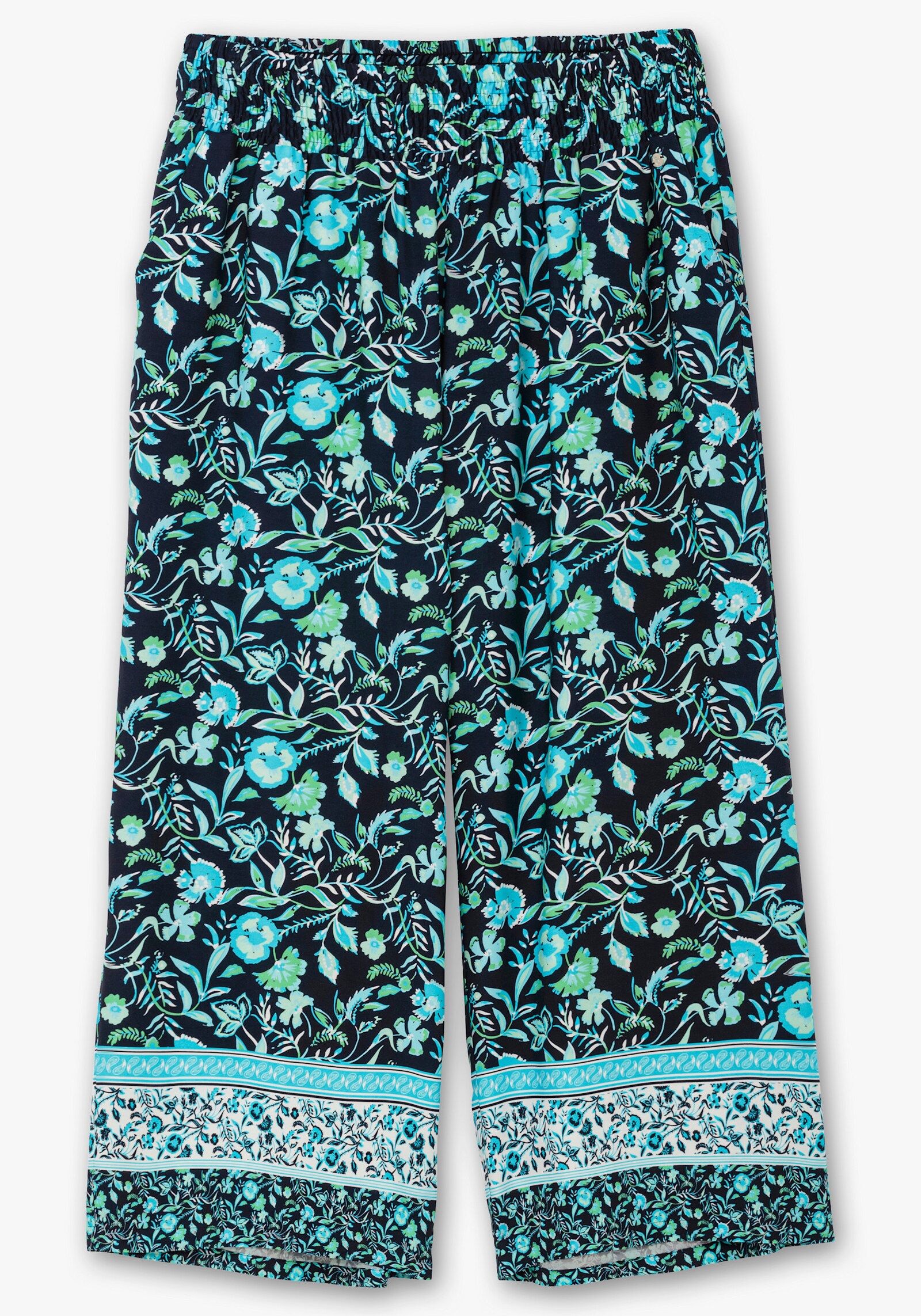 sheego Schlupfhose in weiter Form, mit floralem Print - tiefblau-gemustert