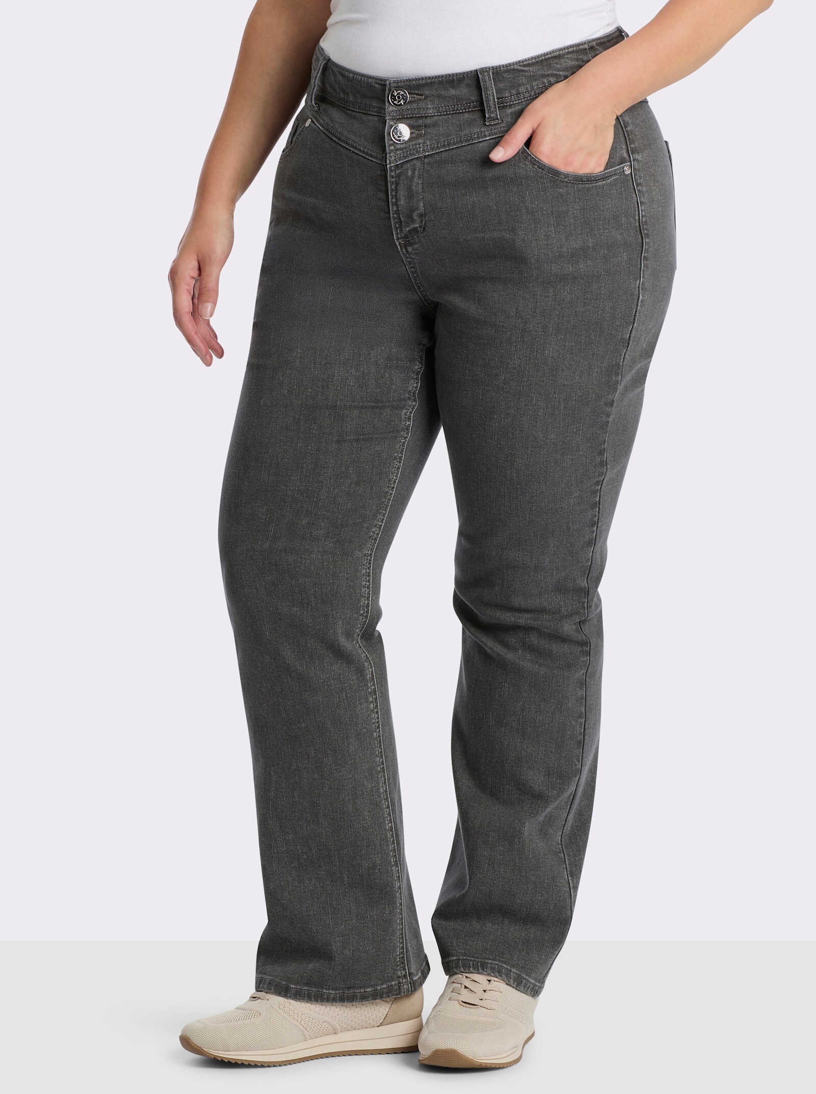 sheego Bootcut-Jeans mit Doppelknopf - grey-denim