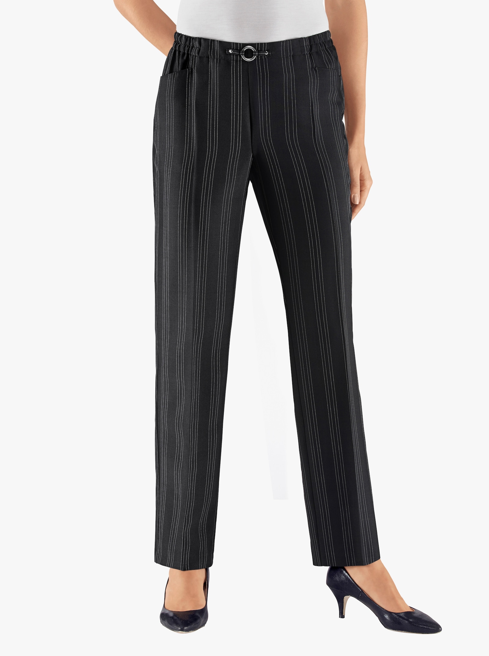 Comfortbroek per 2 stuks - zwart + zwart gestreept