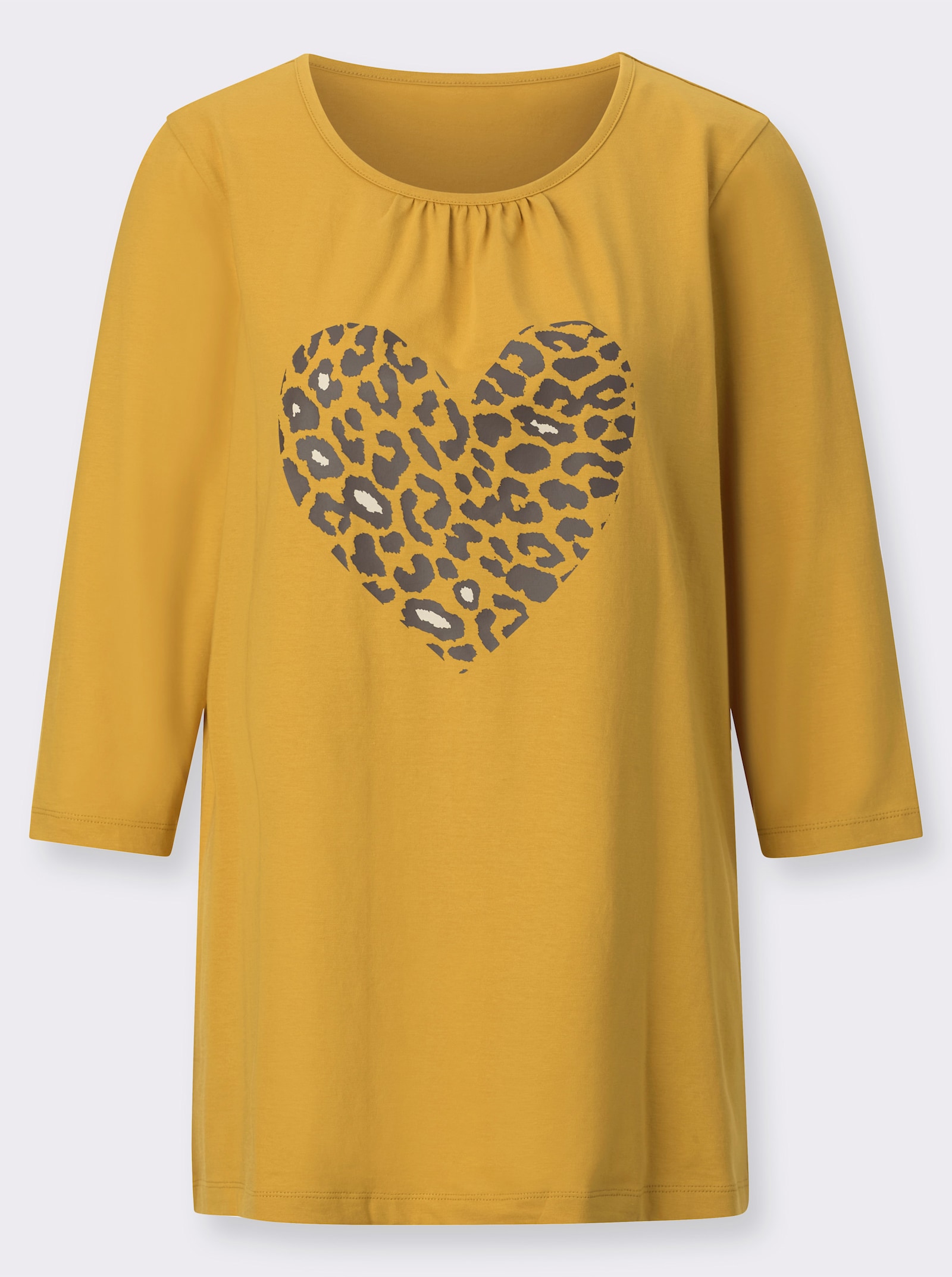 Dlouhé tričko s motivem srdce - okrová-čokoládová