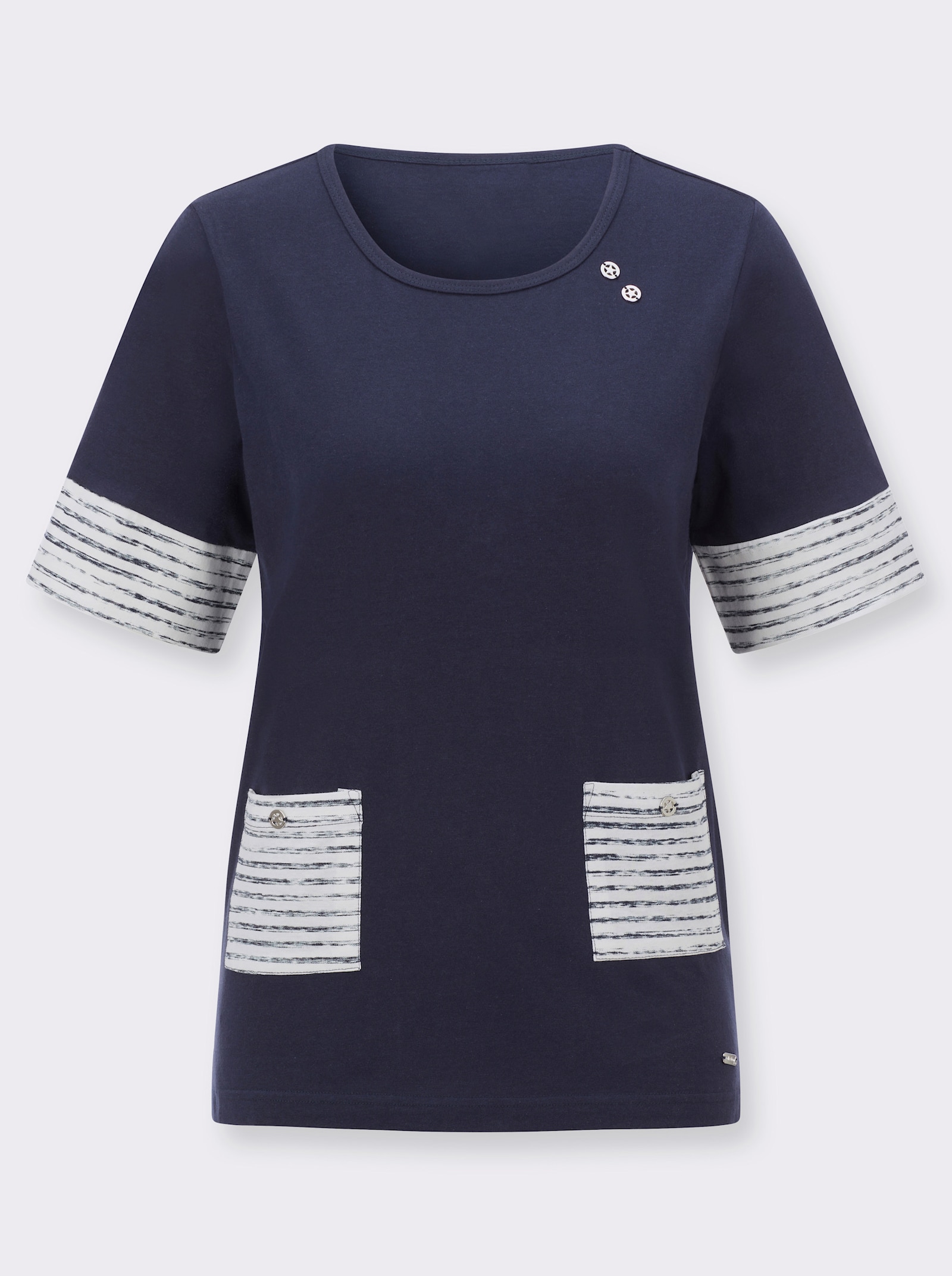 Shirt met korte mouwen en zilverkleurige details - marine