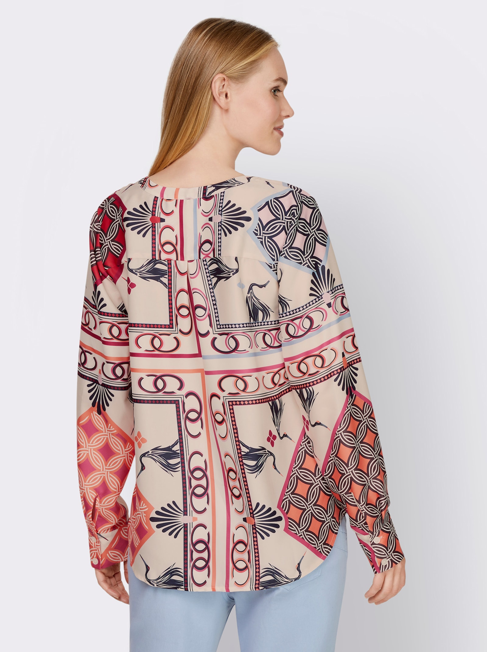 heine Langarm-Bluse mit platziertem Druck - elfenbein-hummer-bedruckt