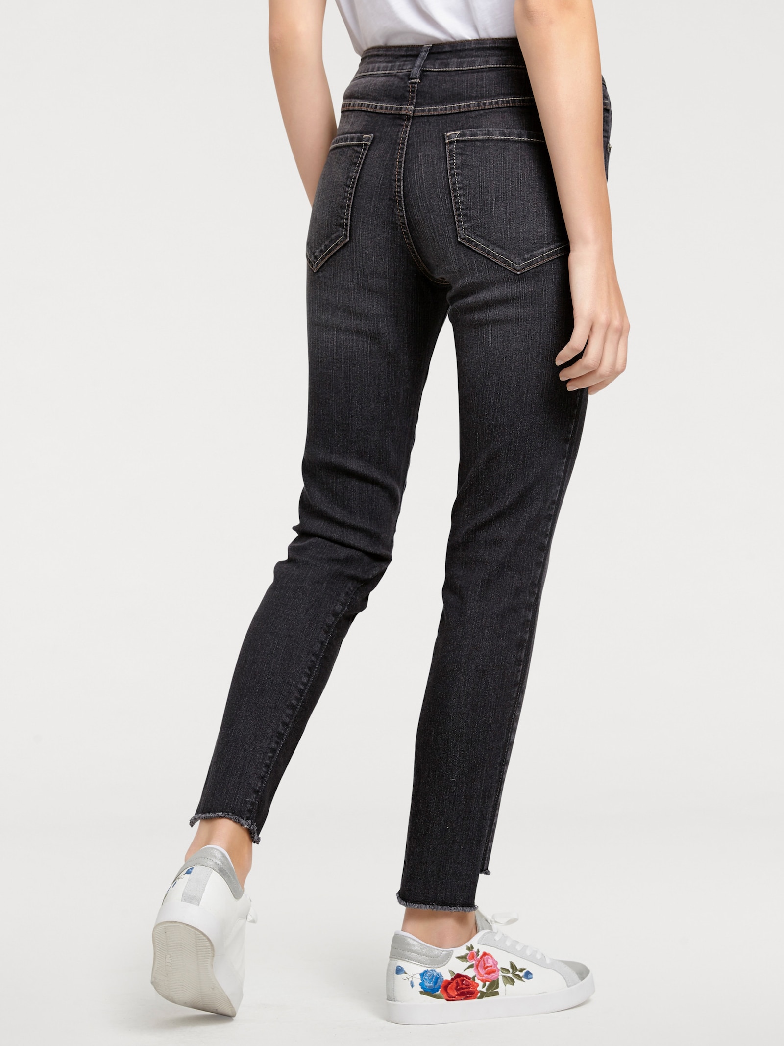 heine Destroyed-Jeans mit Power-Mesh - black denim