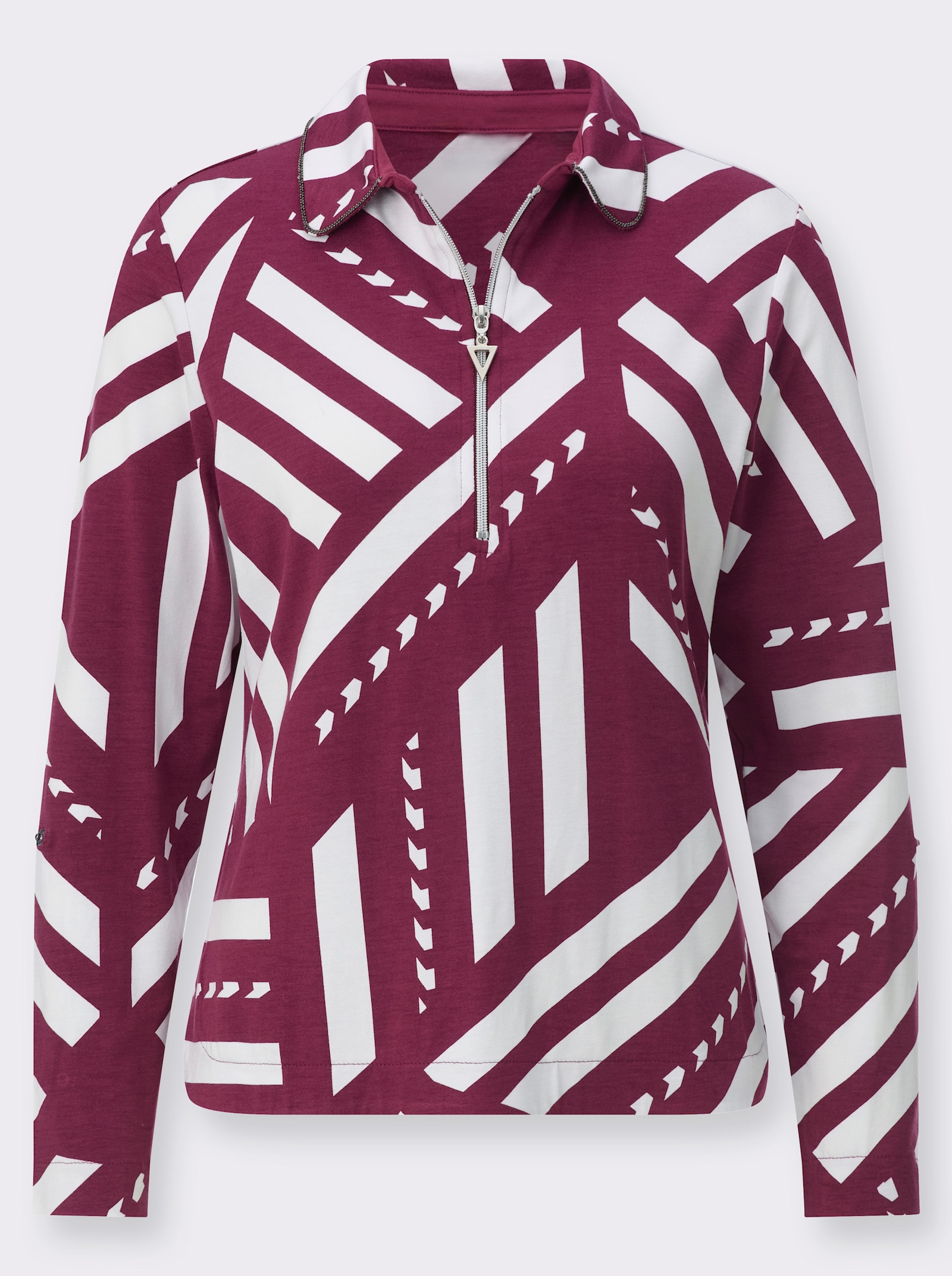 Poloshirt mit Krempel-Ärmel - bordeaux-weiß-bedruckt