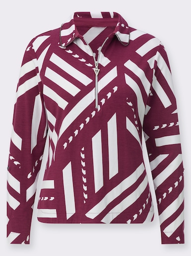 Poloshirt mit Krempel-Ärmel - bordeaux-weiß-bedruckt