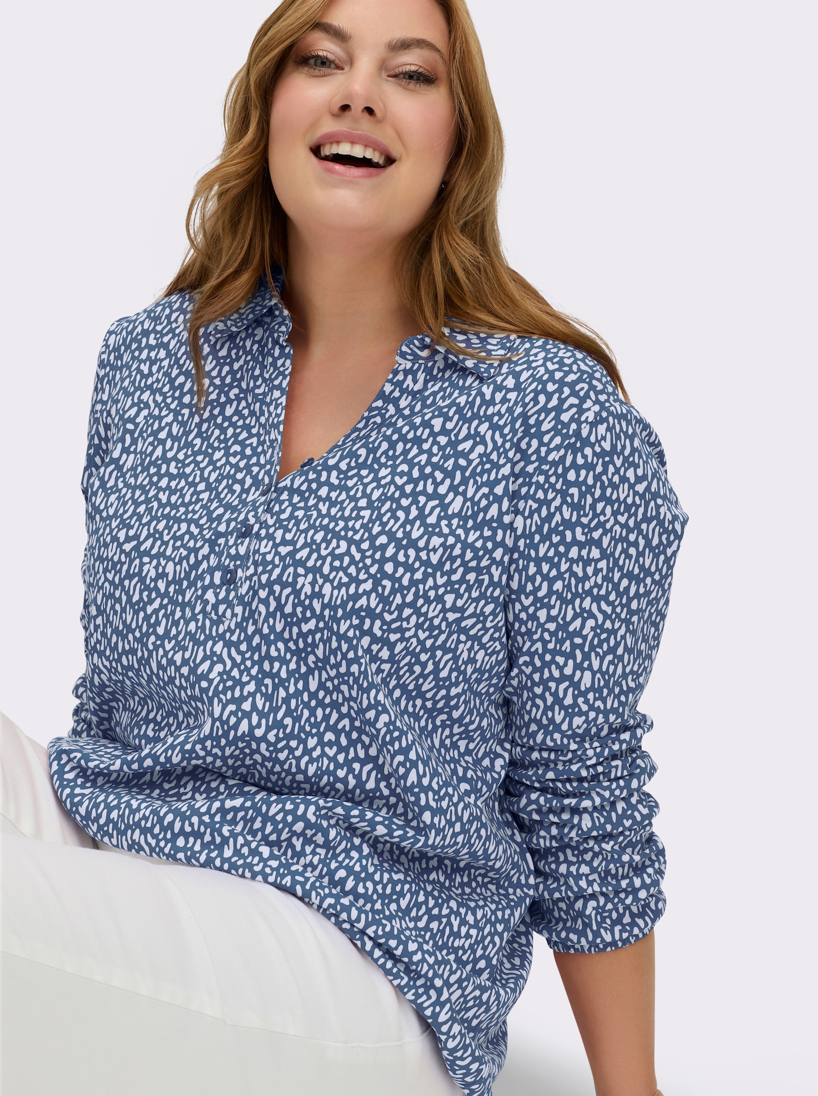 Langarmshirt mit Gummibündchen, bedruckt - jeansblau-weiß-bedruckt