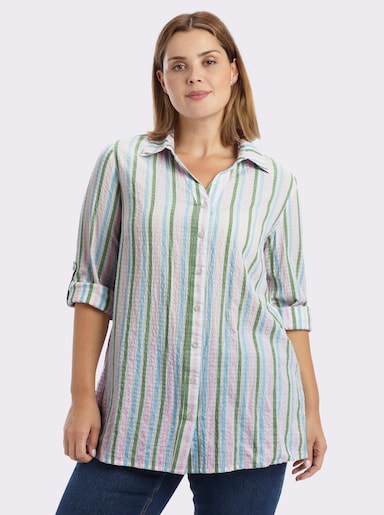 sheego Gestreifte Bluse in Seersucker-Qualität - weiß-hellrosé-gestreift