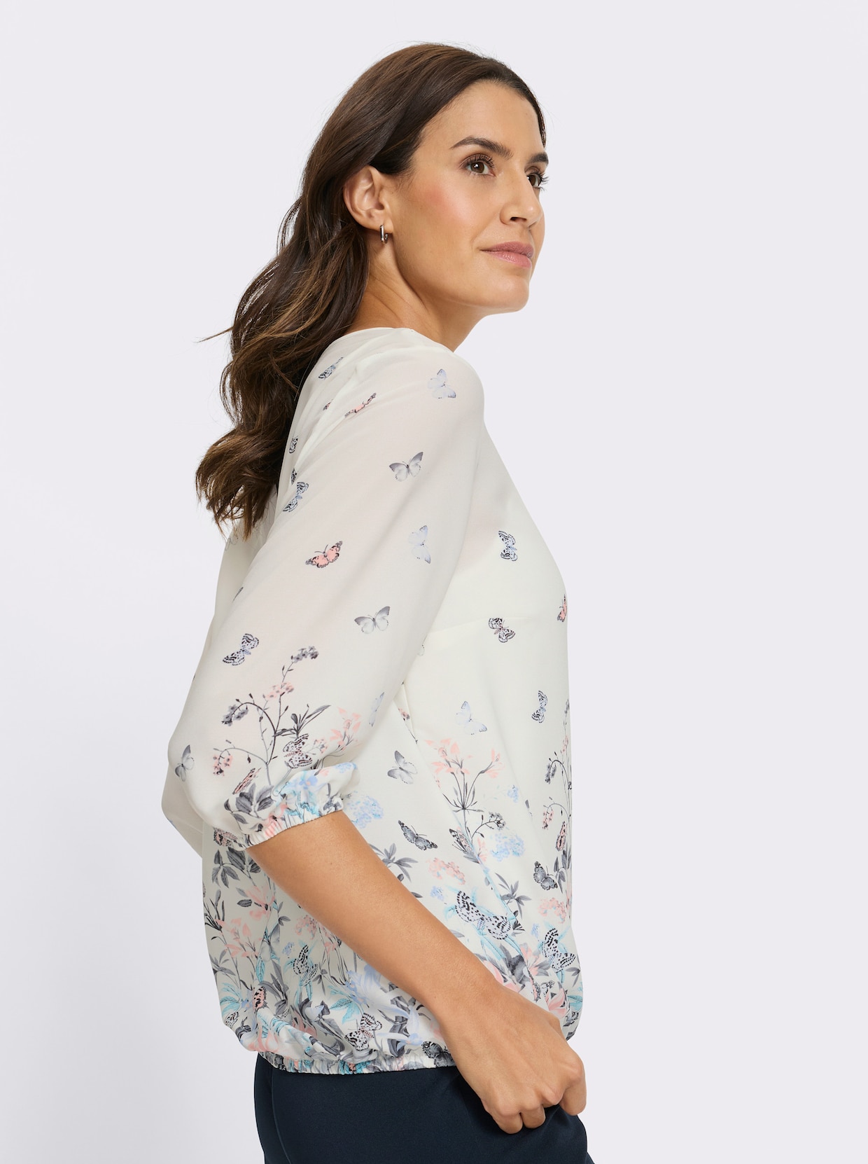 Druckbluse - ecru-bleu-bedruckt