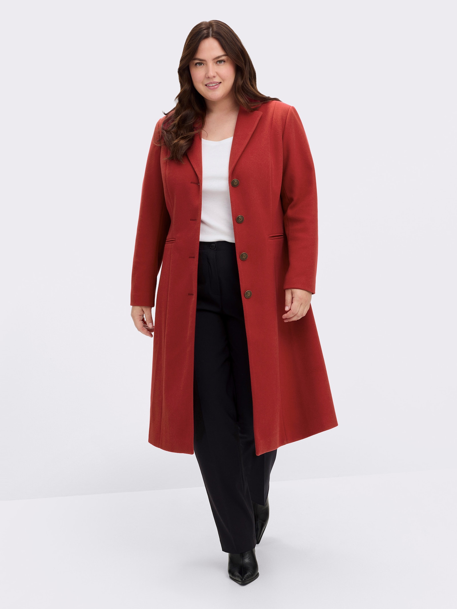 sheego by Joe Browns Mantel mit Zierschnürung im Rücken - kirsche