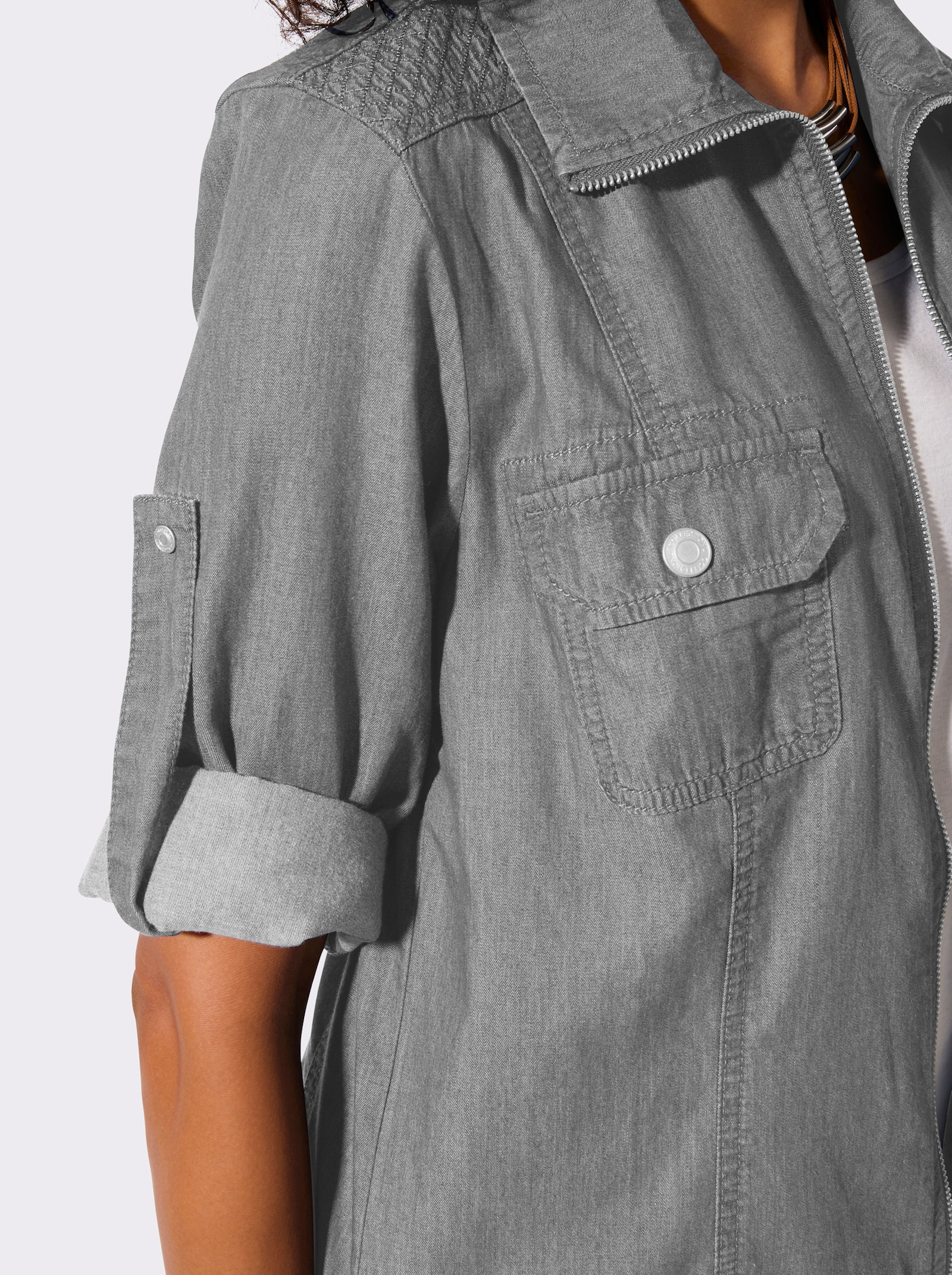 Blusenjacke mit Brust-Klappentaschen - light grey-denim