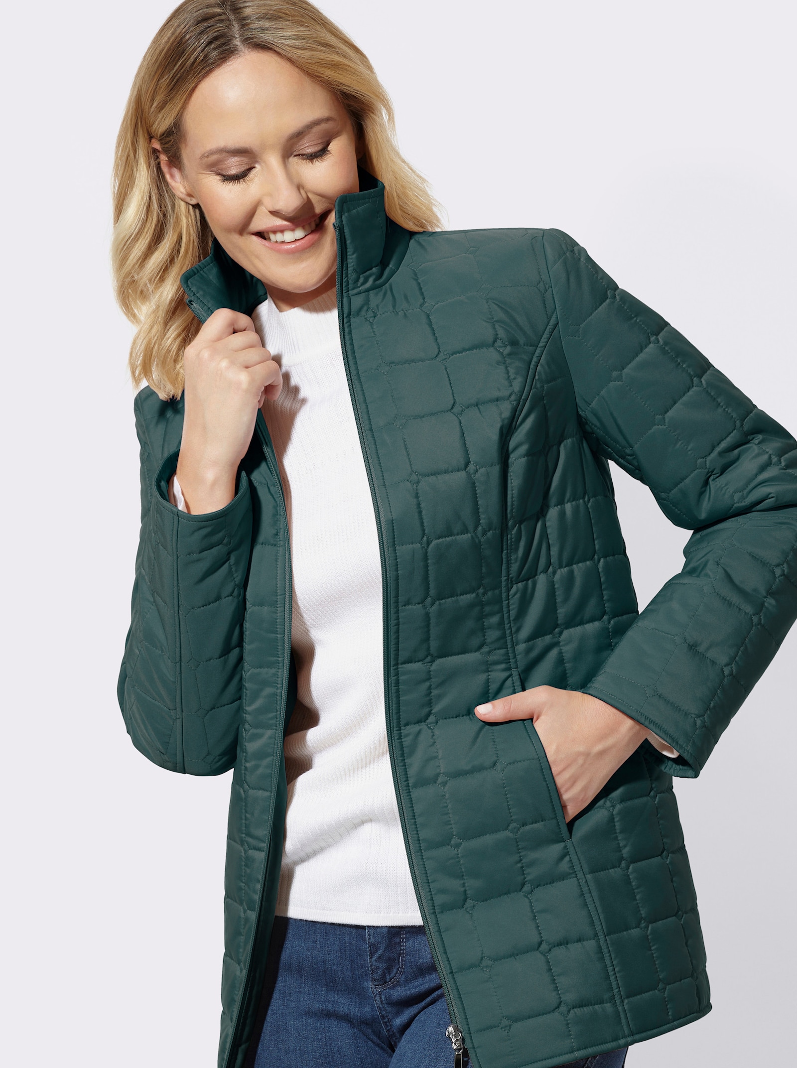 Steppjacke mit quadratischem Steppmuster - petrol
