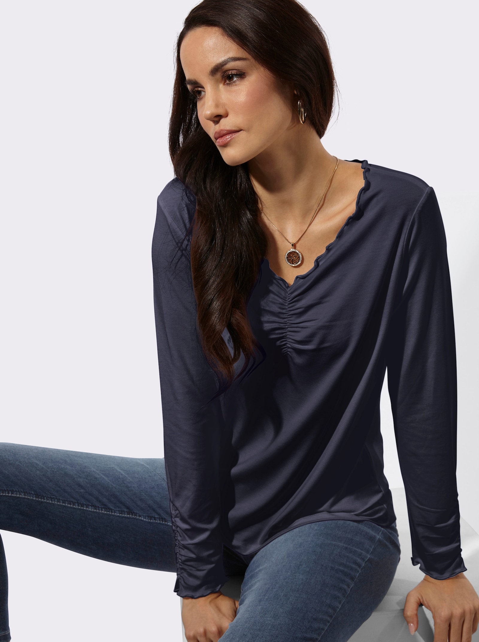 Langarmshirt mit V-Ausschnitt - marine