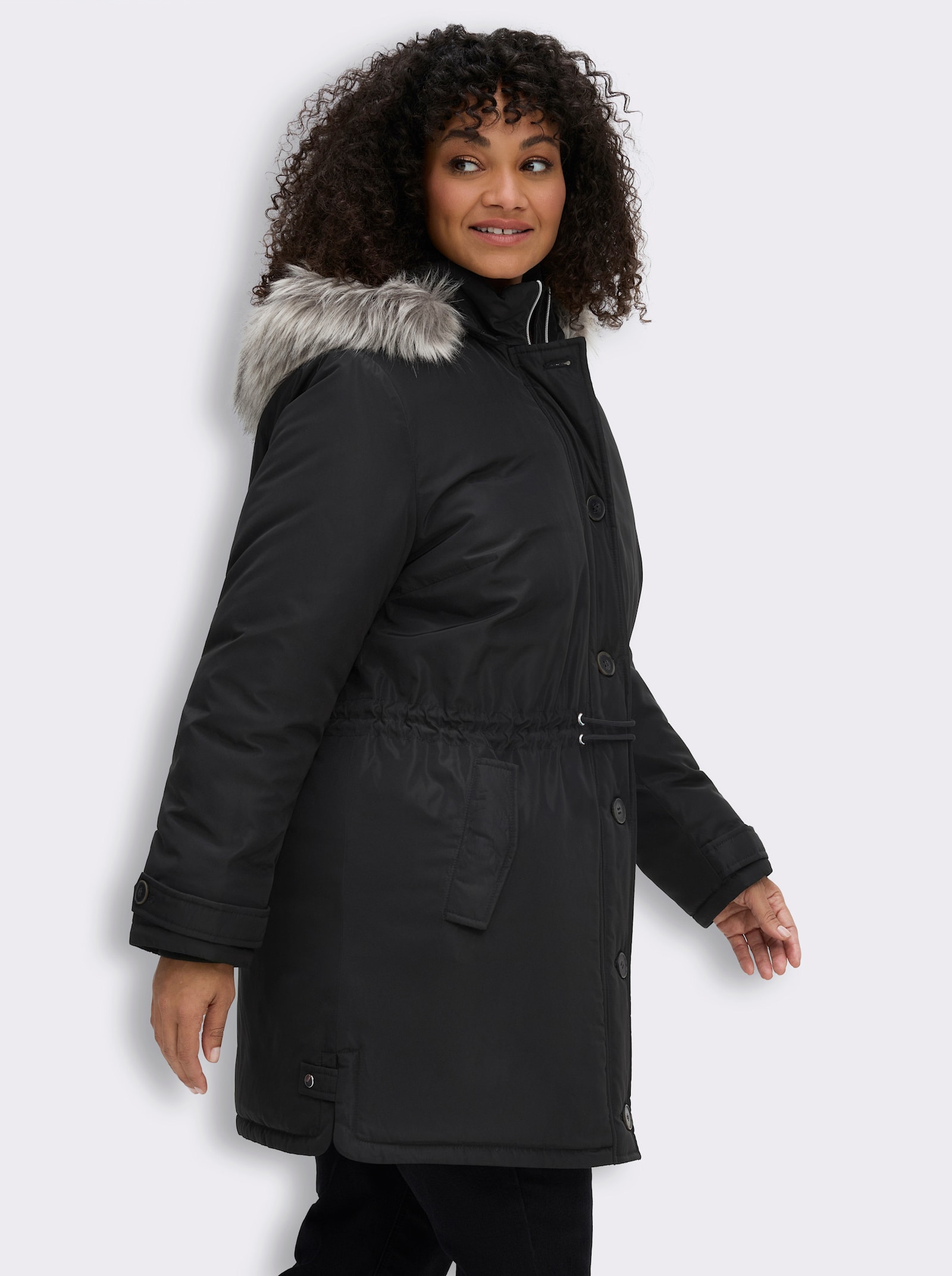sheego Parka mit gefütterter Kapuze - schwarz