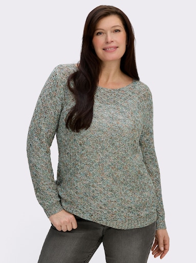 Rundhalspullover mit Multicolor-Garn - grün-gemustert