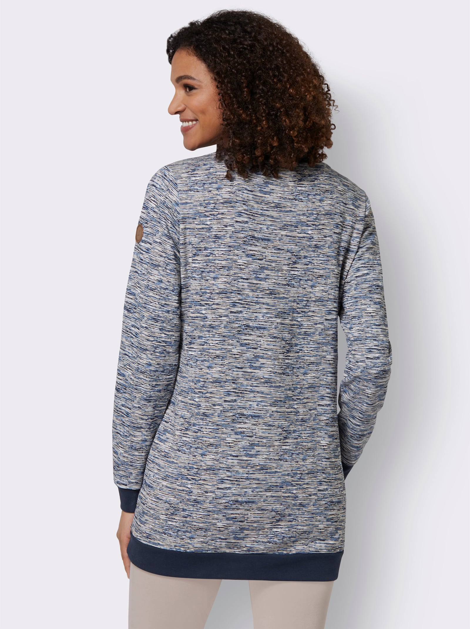 Sweatshirt in Longform - marine-weiß-meliert