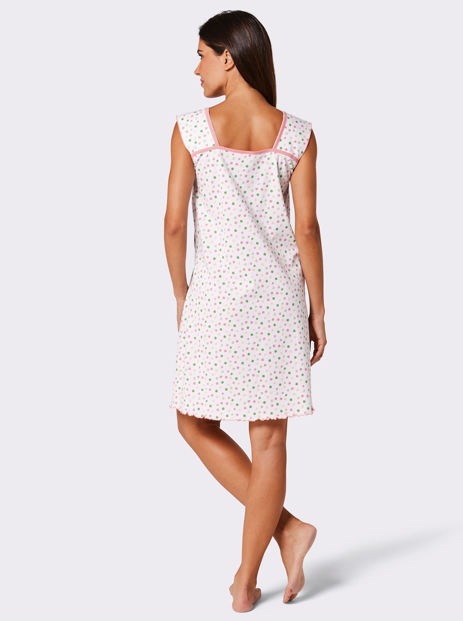 wäschepur Nachthemd in Uni und Tupfenprint - weiß-getupft + flamingo