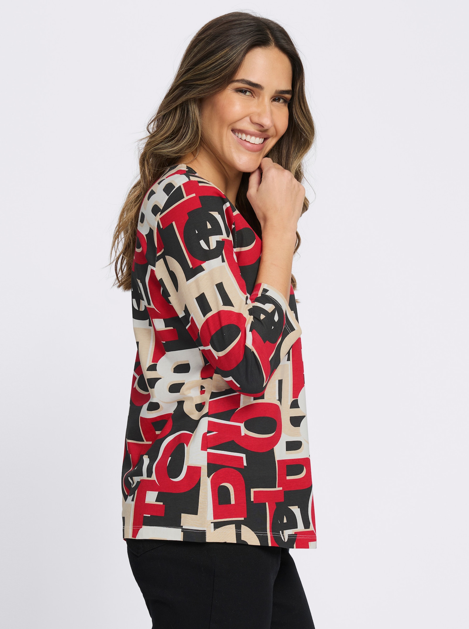 3/4-Arm-Shirt mit Lettering-Druck - rot-schwarz-bedruckt