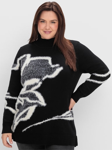 sheego Stehkragenpullover mit Effektgarn - schwarz-gemustert