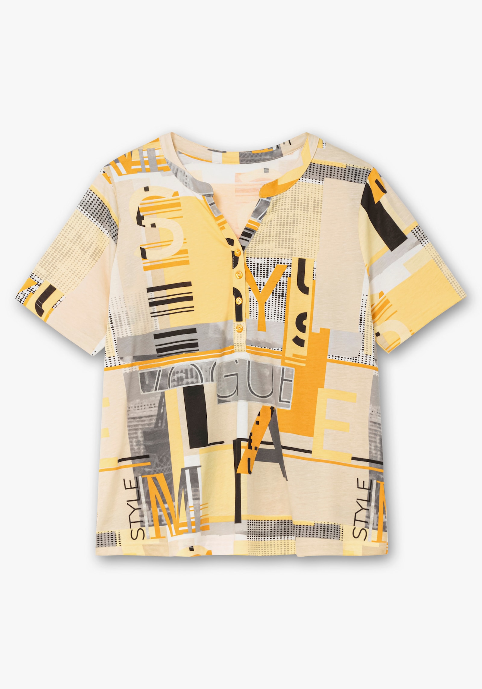 Kurzarmshirt im Baumwoll-Modal-Mix - ocker-sand-bedruckt