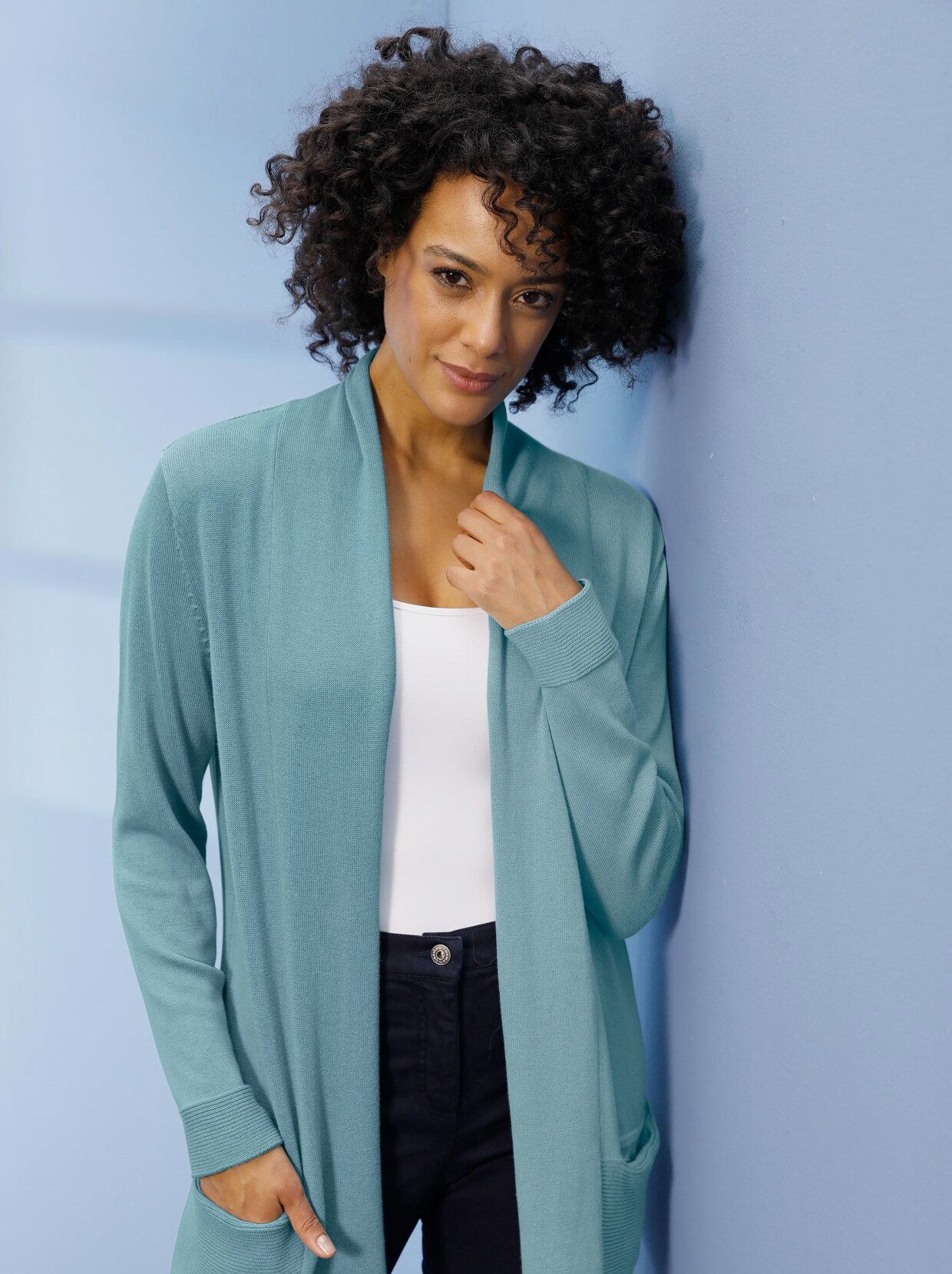 Longstrickjacke - wintertürkis