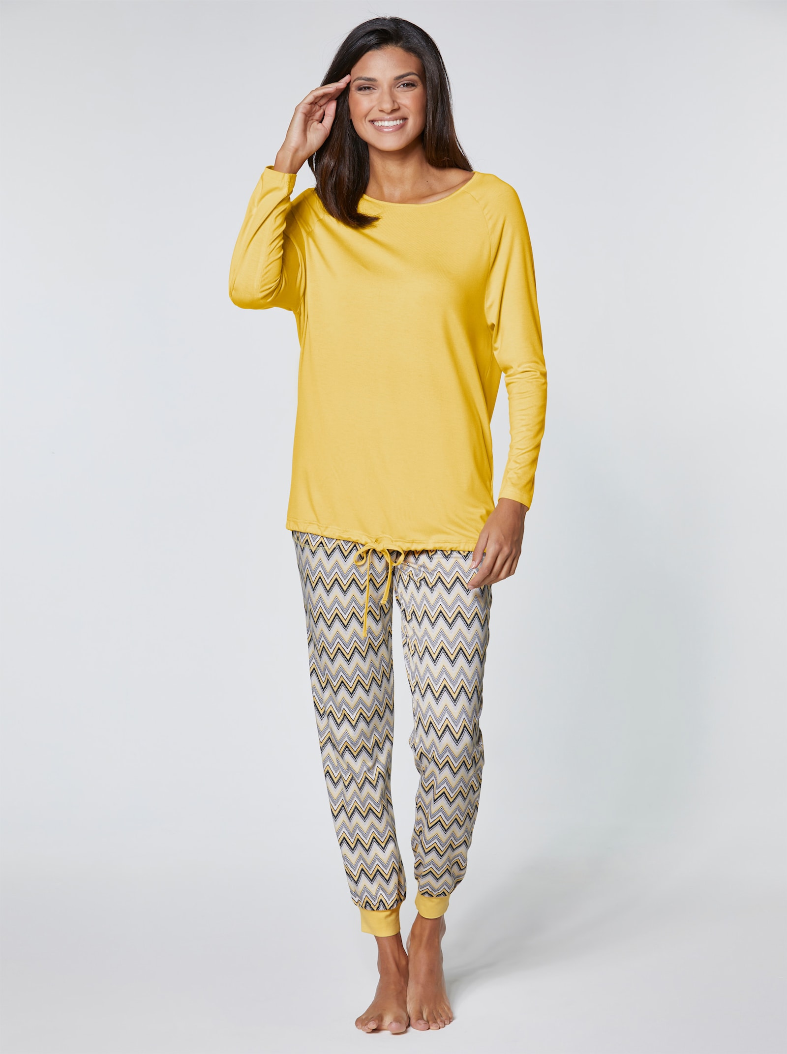 wäschepur Schlafanzug in Viskose-Qualität - gelb-gemustert