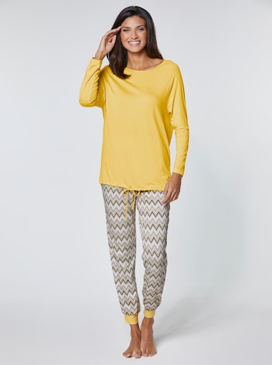 wäschepur Schlafanzug in Viskose-Qualität - gelb-gemustert