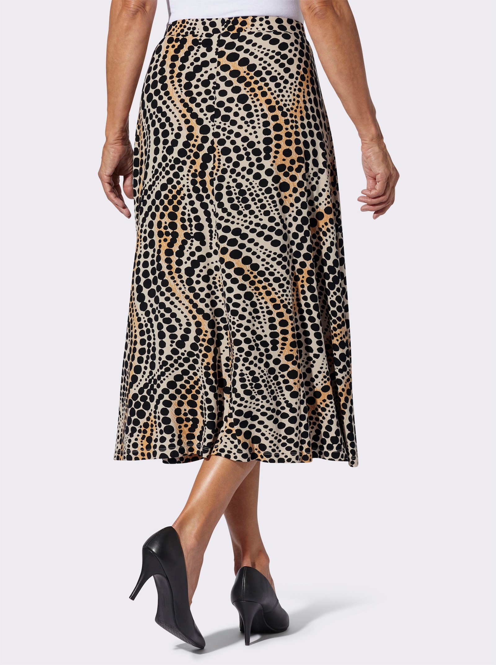 Jerseyrock im Punkte-Dessin - elfenbein-schwarz-bedruckt