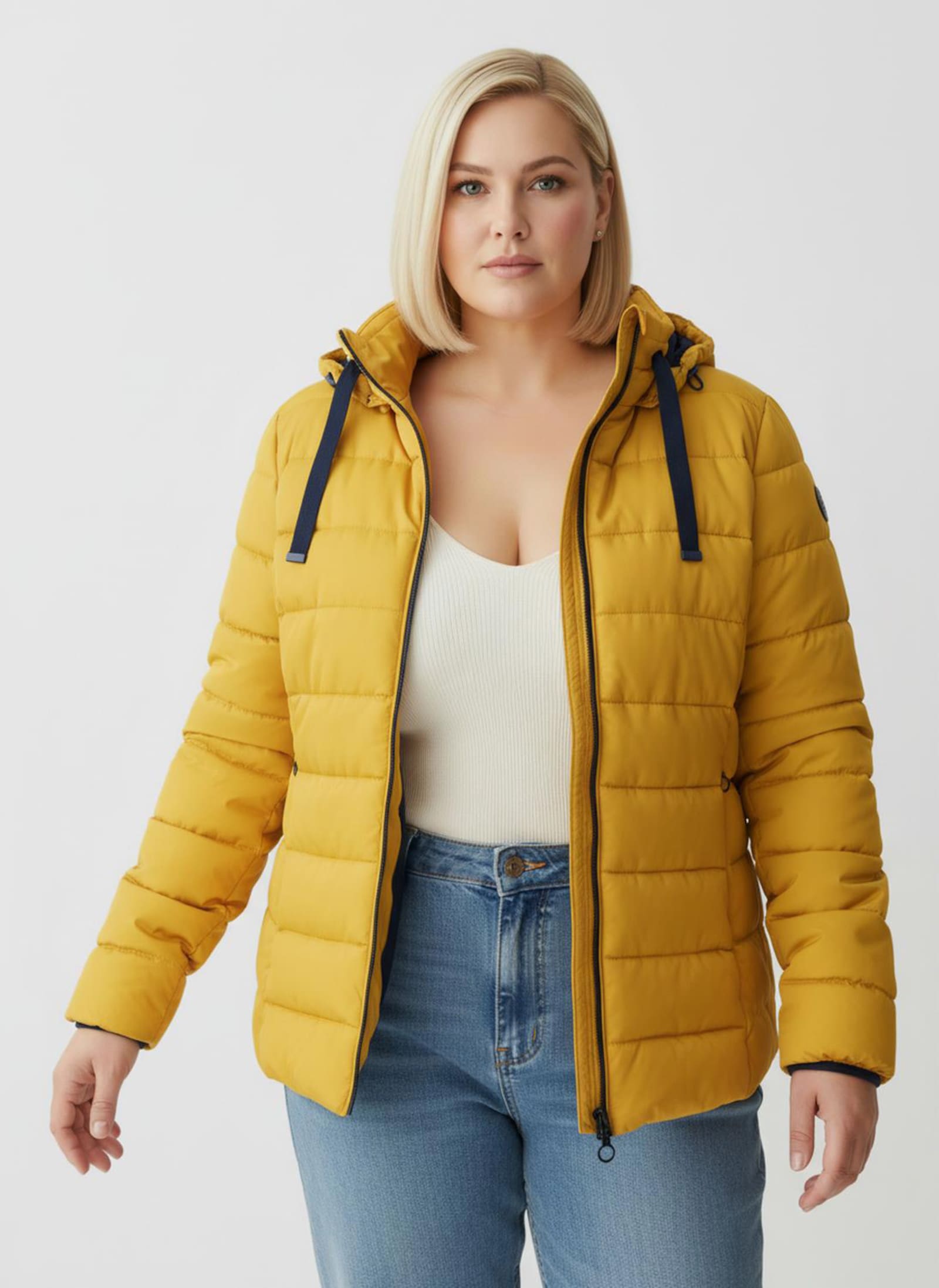 Steppjacke mit elastischer Kontrast-Paspelierung - ocker