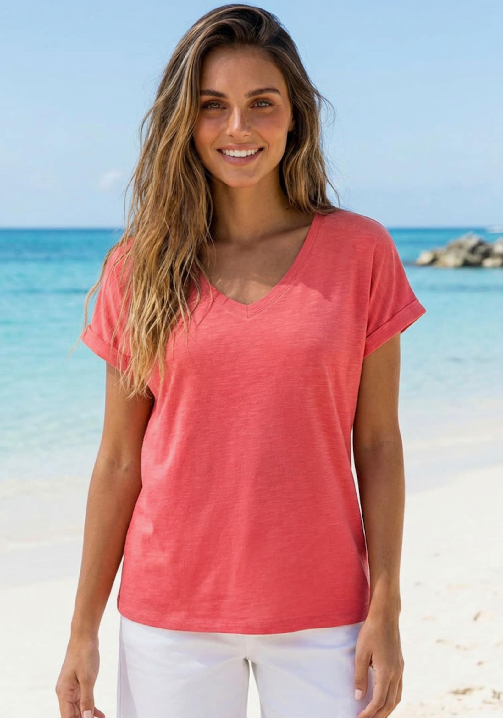 Beachtime V-Shirt - koralle