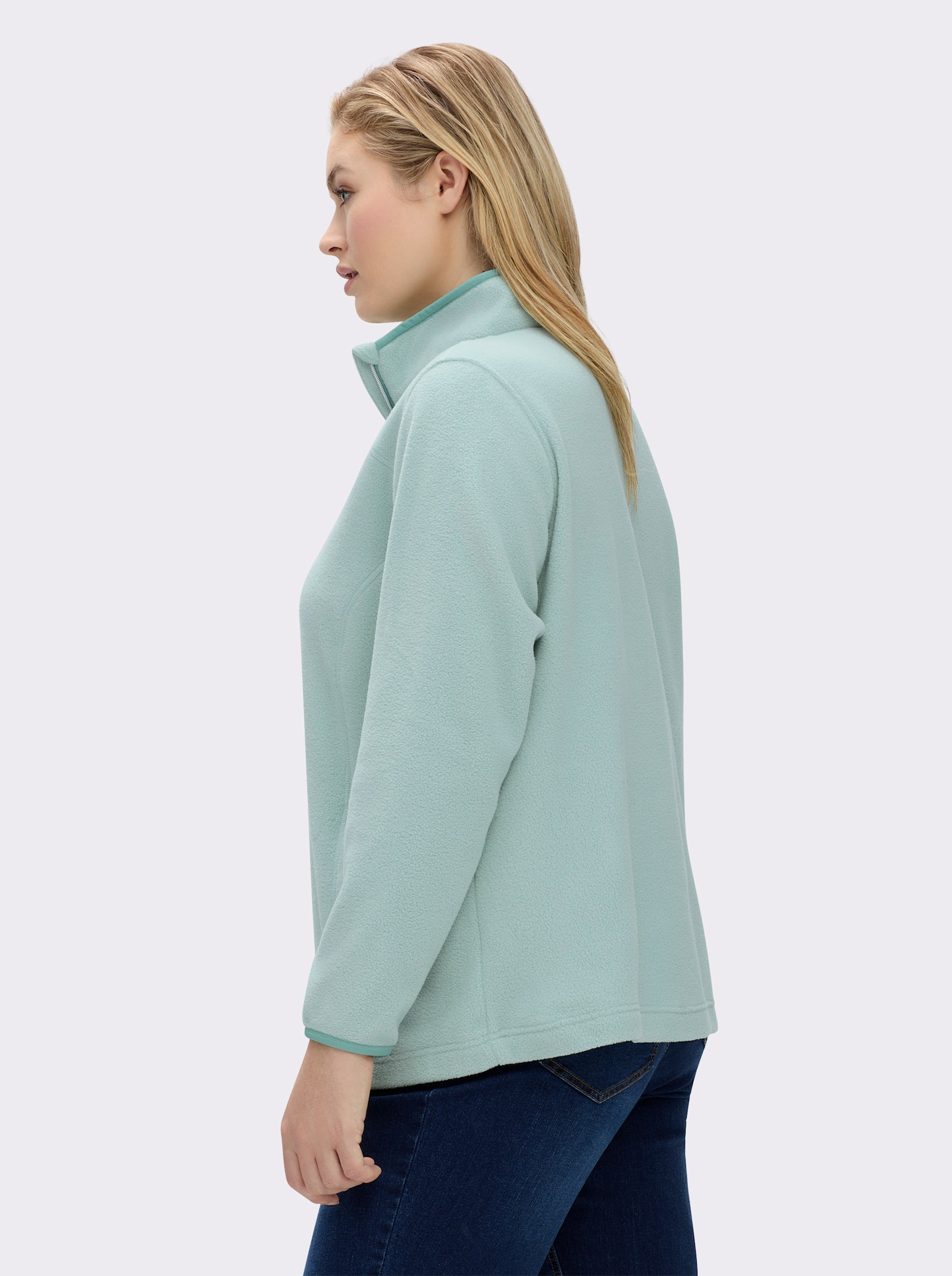 Fleeceshirt mit Stehkragen und Reißverschluss - kalkmint