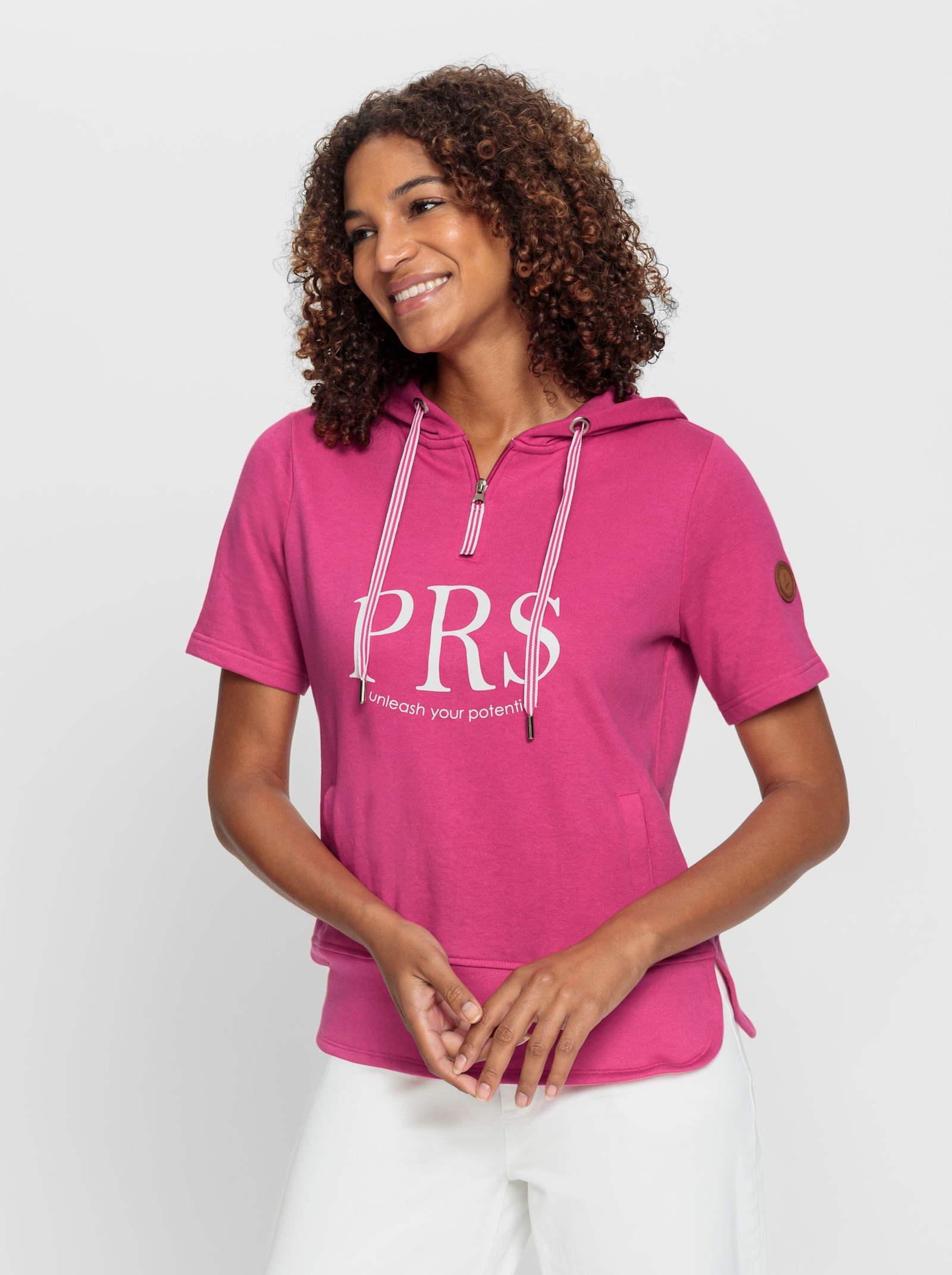 Sweatshirt mit kurzen Ärmeln - fuchsia-weiß-bedruckt