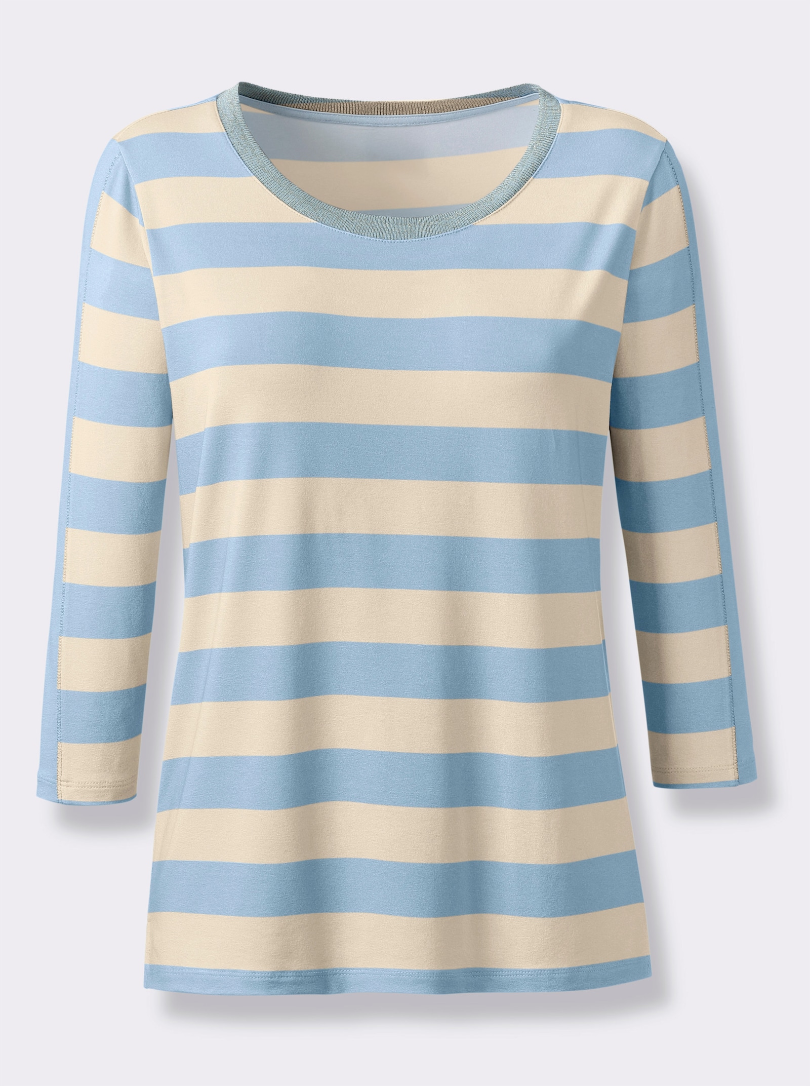 heine 3/4-Arm-Shirt mit Glitzergarn-Details - eisblau-elfenbein-geringelt