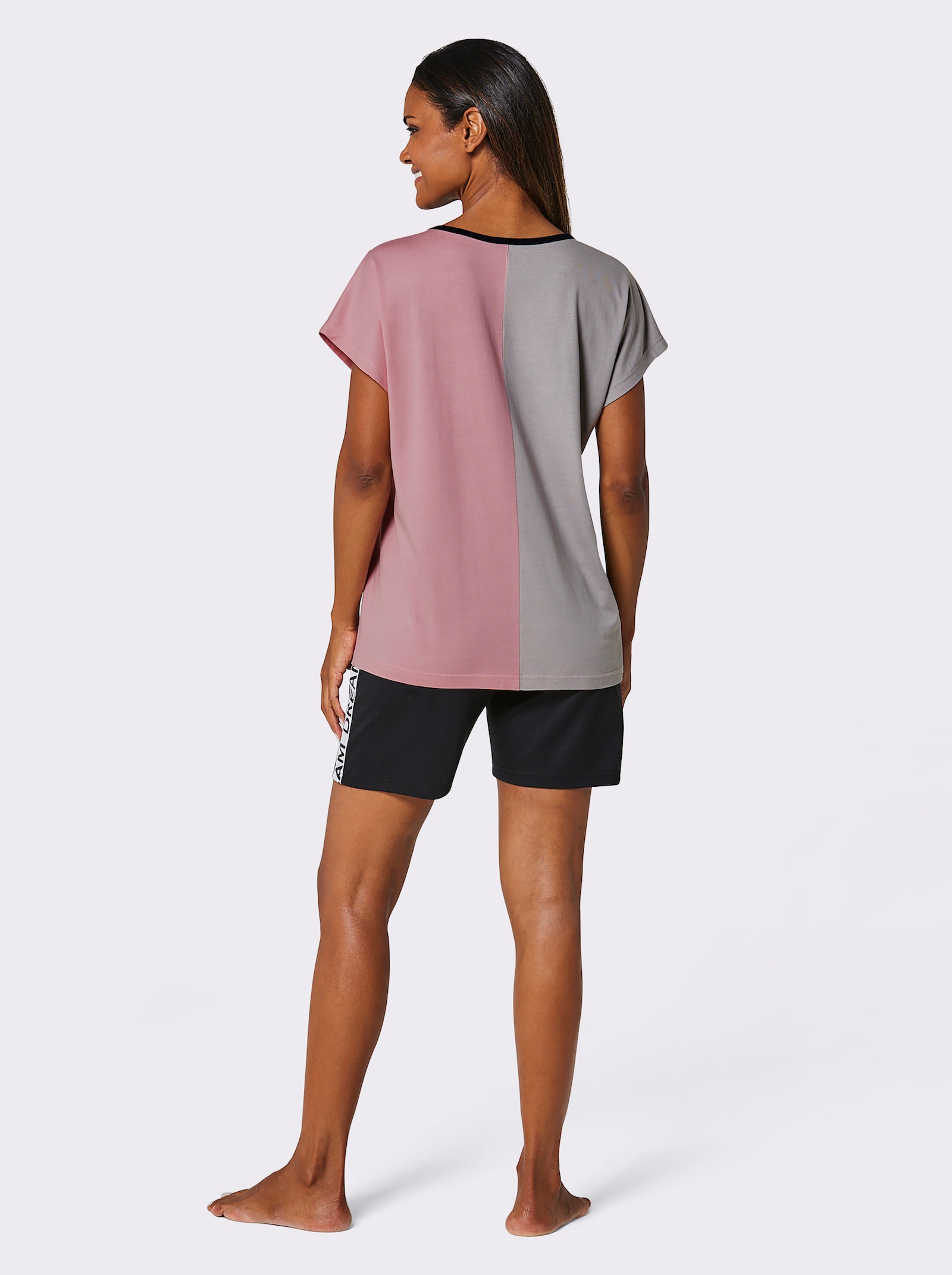 wäschepur Shorty mit Glitzerband und Schriftzug - schwarz-hortensie