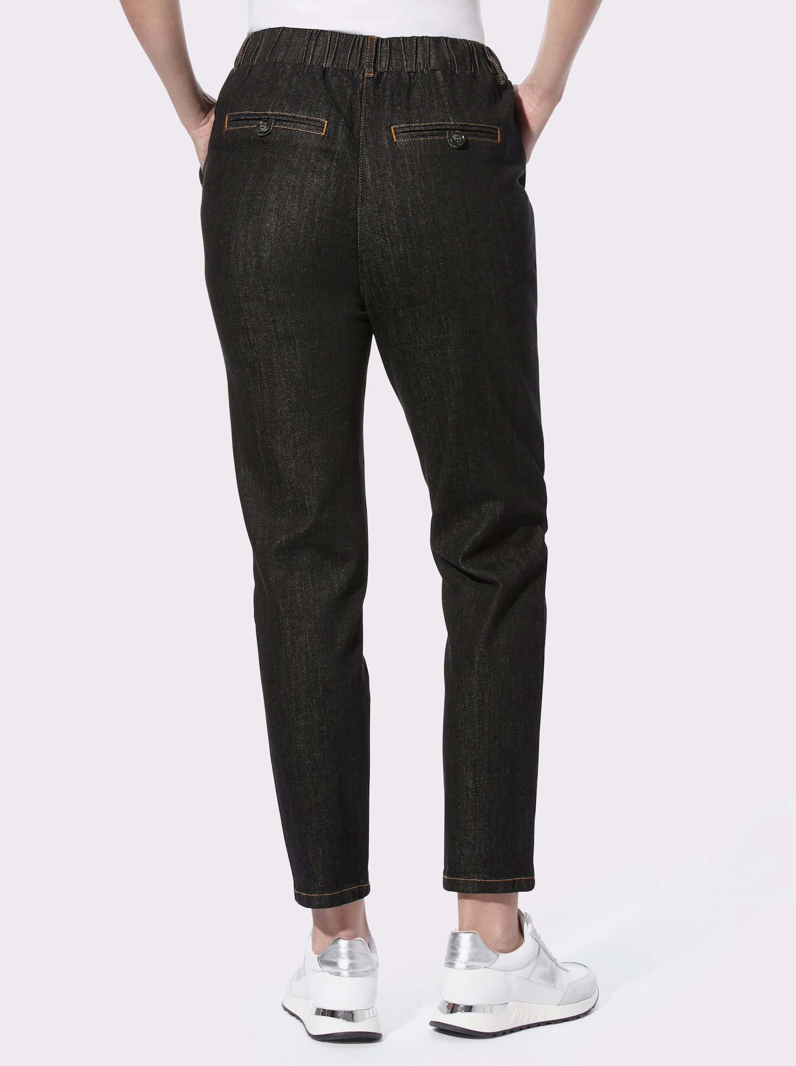 heine Stretchjeans met franjes aan de zakken - black denim