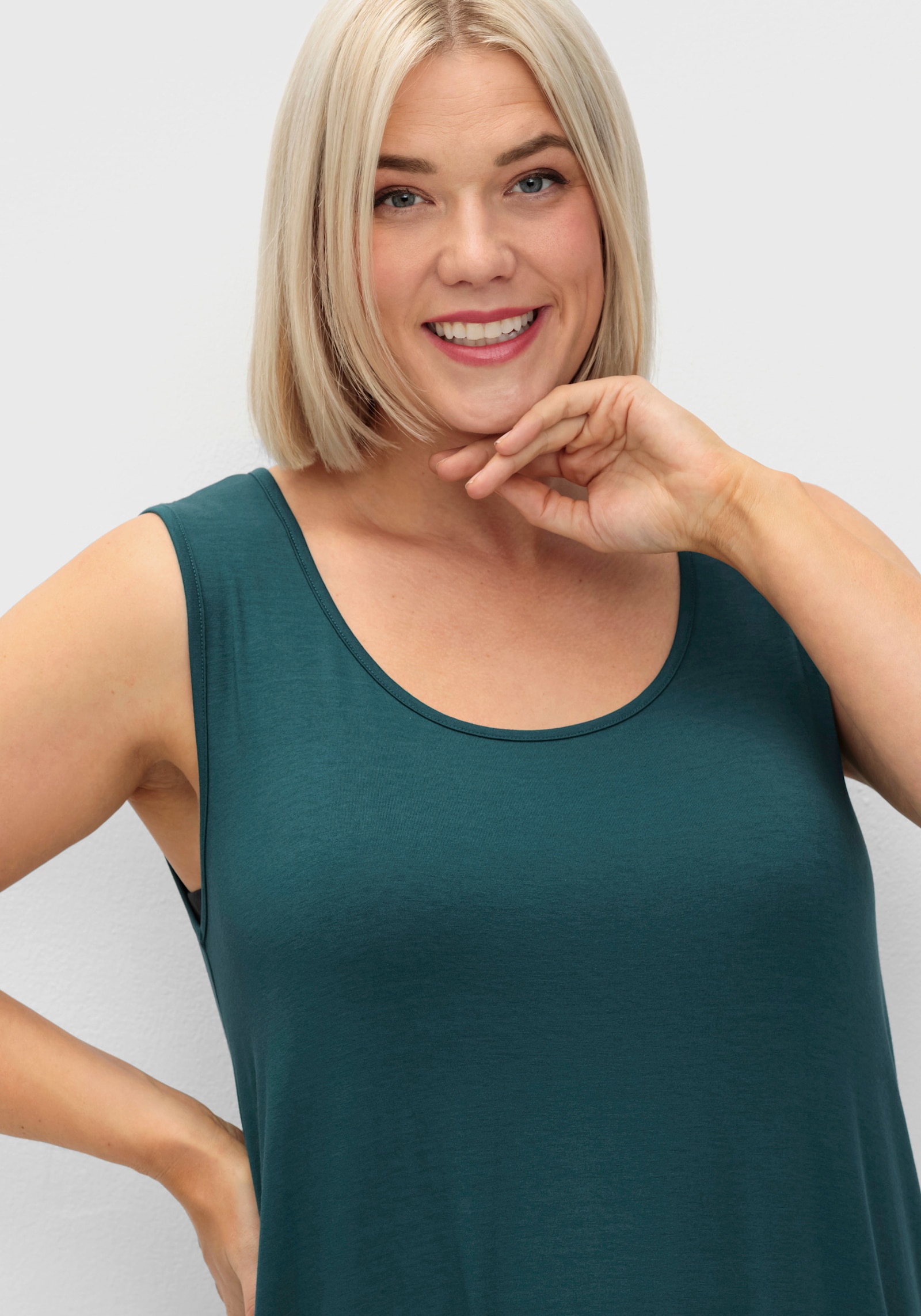 sheego Strandkleid mit Vokuhila-Saum - petrol