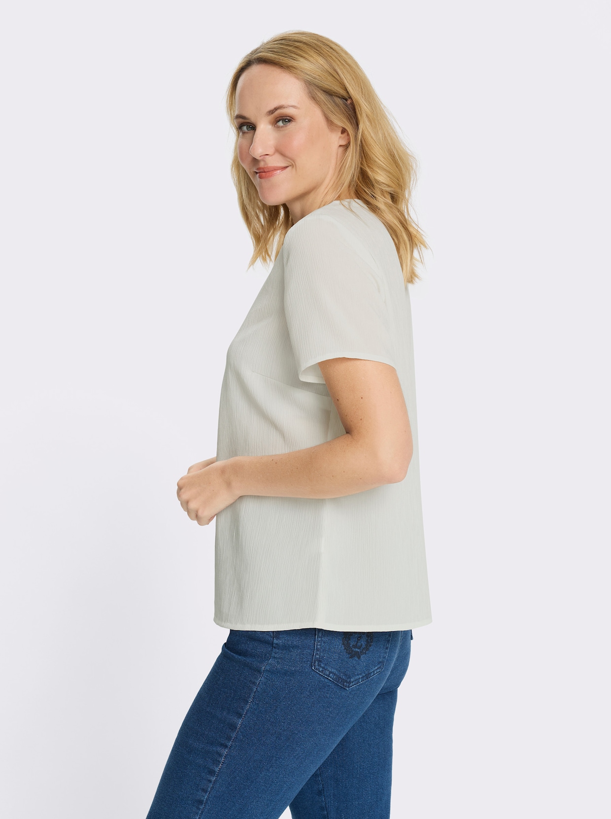 Schlupfbluse mit kurzen Ärmeln - ecru