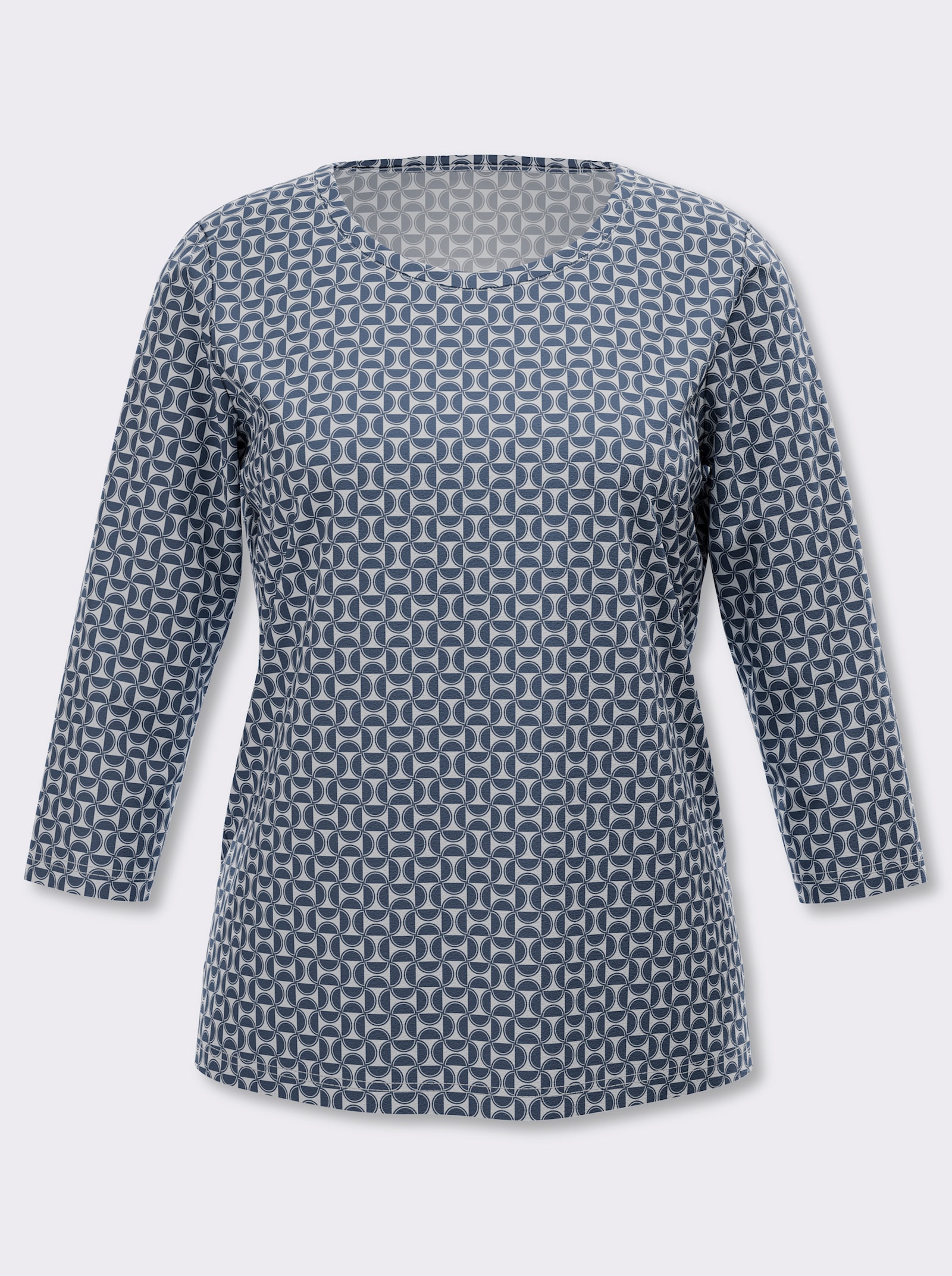 Print-Shirt mit grafischem Dessin - rauchblau-ecru-bedruckt