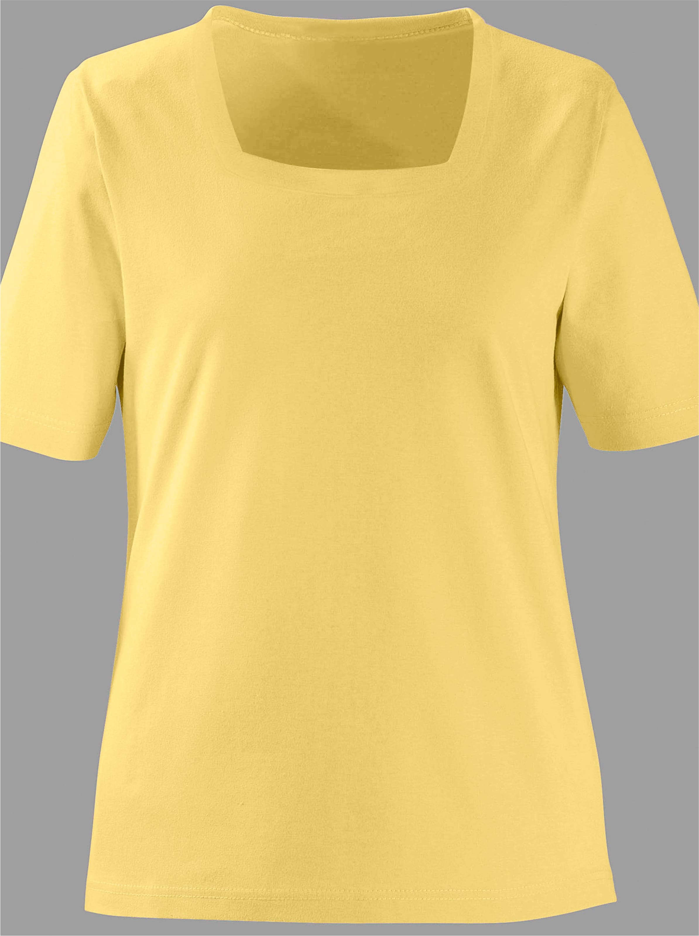 von heine günstig Kaufen-Kurzarmshirt in gelb von heine. Kurzarmshirt in gelb von heine <![CDATA[Shirt mit apartem Karree-Ausschnitt in kombistarken Farben.]]>. 