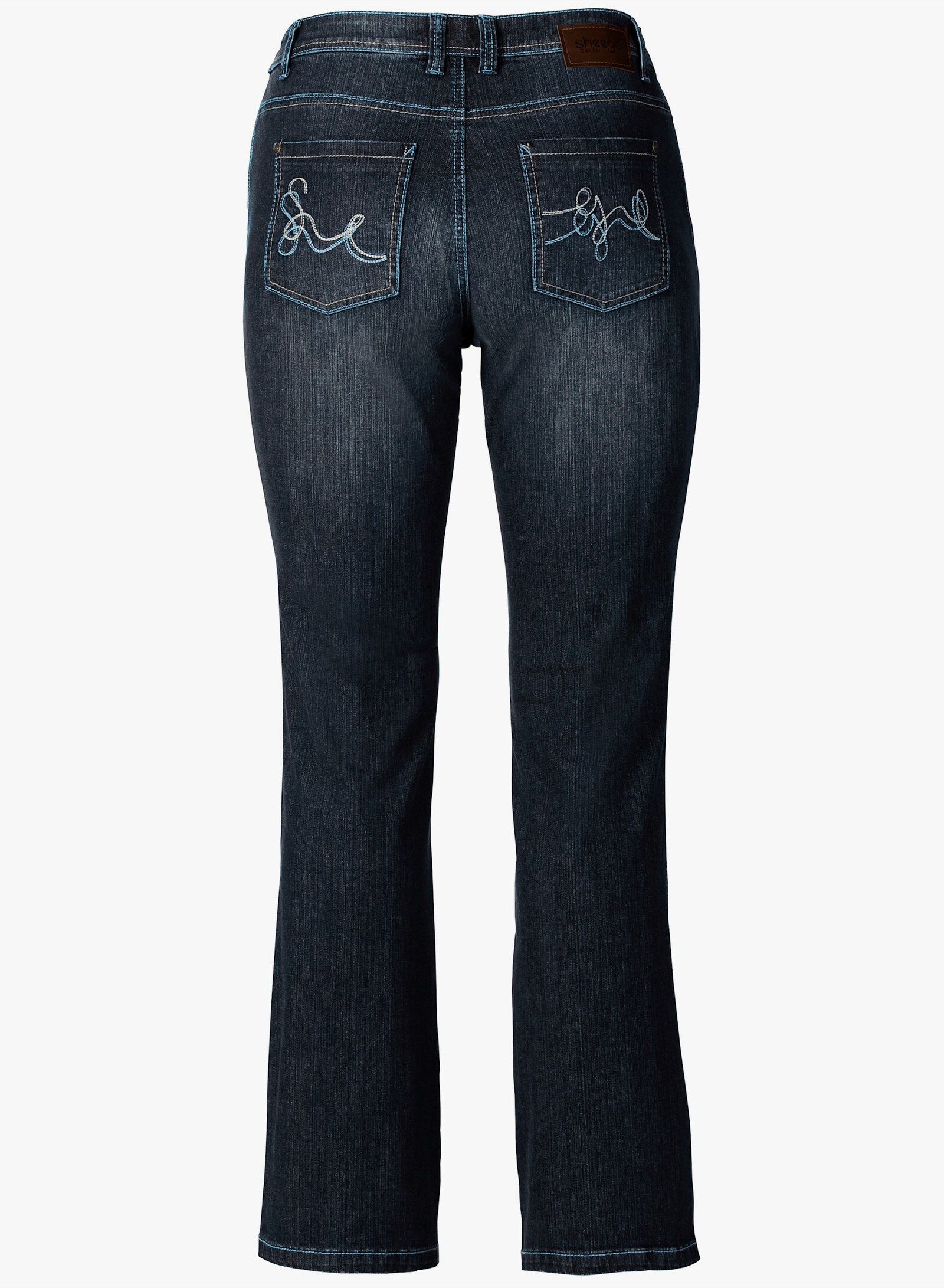 sheego Gerade Jeans mit Used-Effekten - dark blue denim