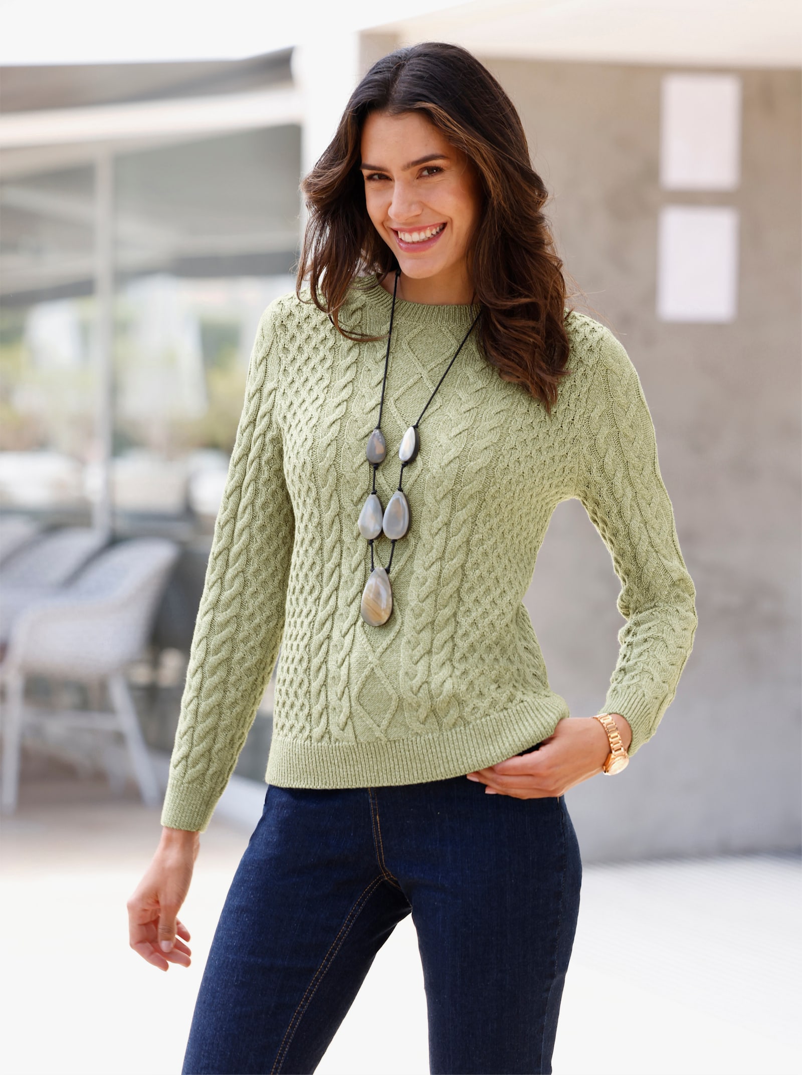 Pull en tricot au mélange de motifs - vert chiné