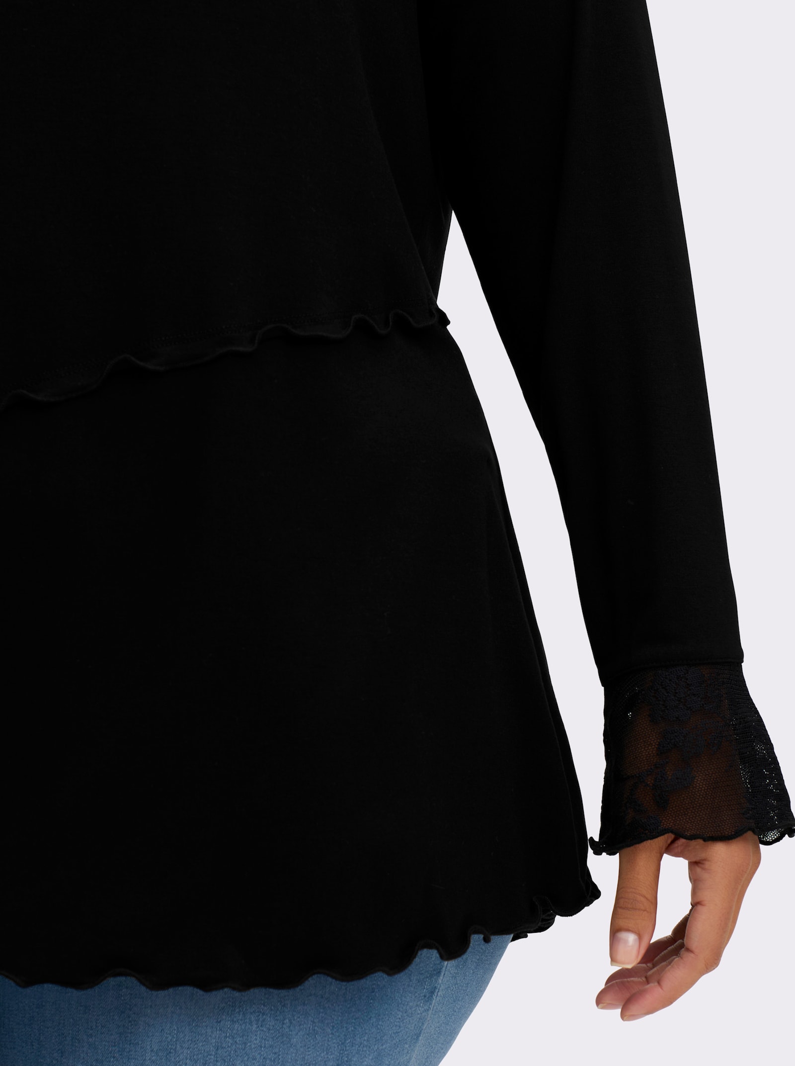 sheego by Joe Browns Langarmshirt mit schräg verlaufenden Kanten - schwarz