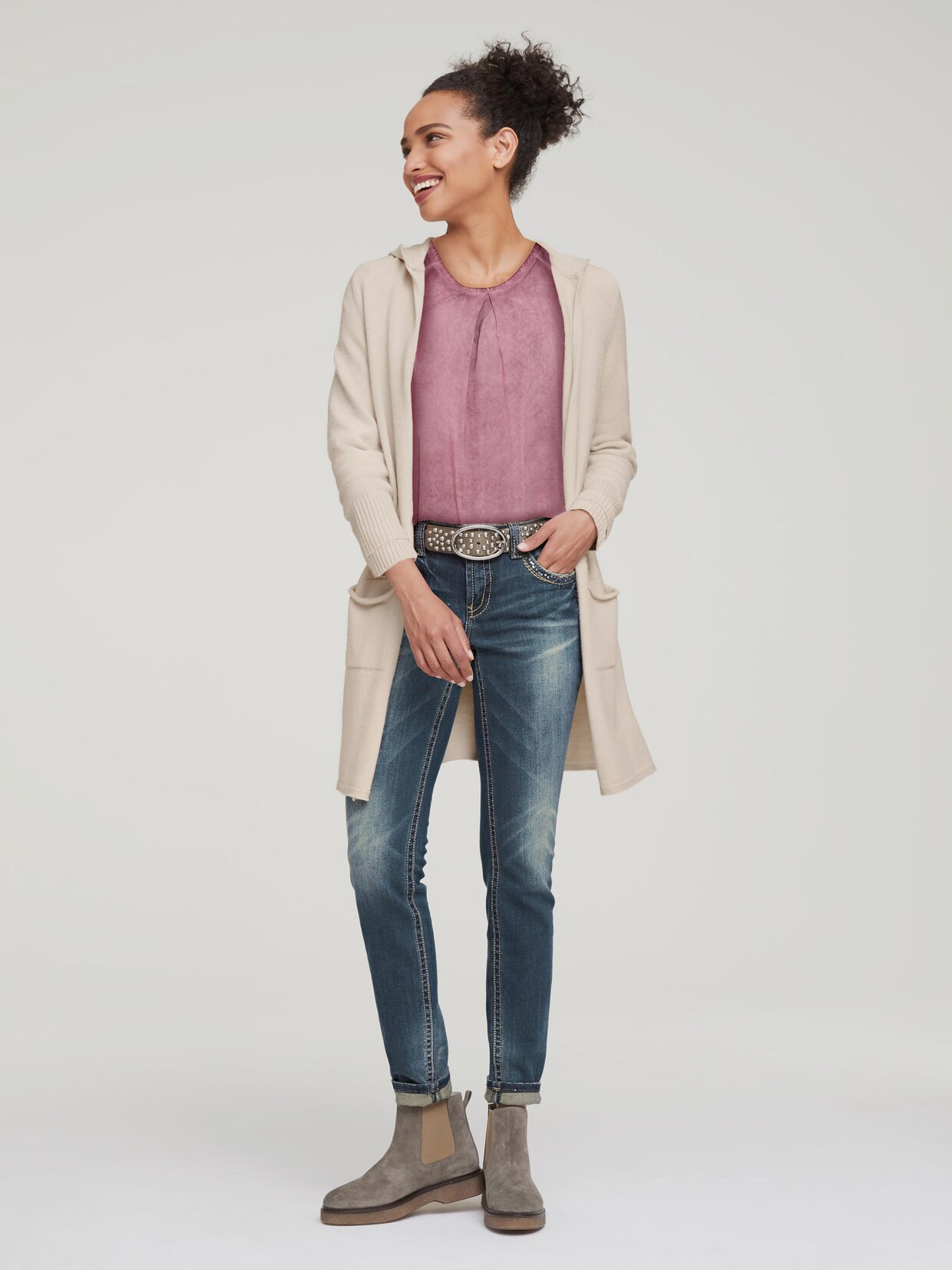Linea Tesini Long-Strickjacke - sand