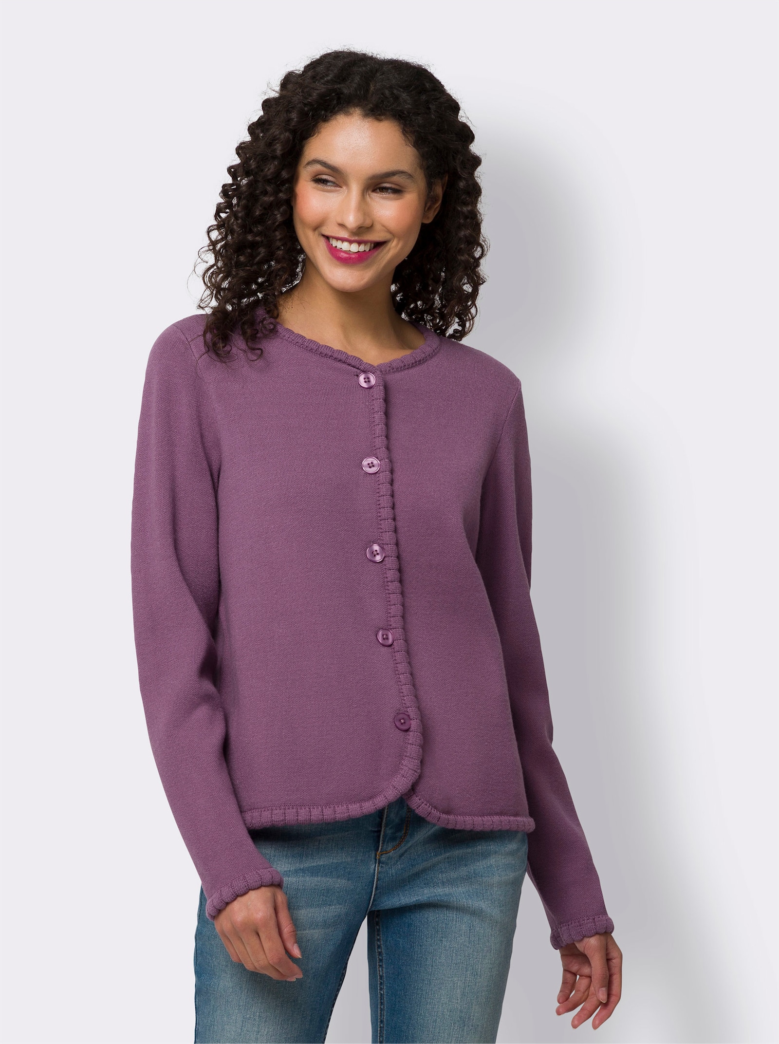 heine Strickjacke mit Wellenkanten - violett
