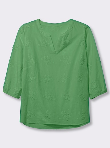  Baumwollbluse mit 3D-Blütenstickerei - apfel