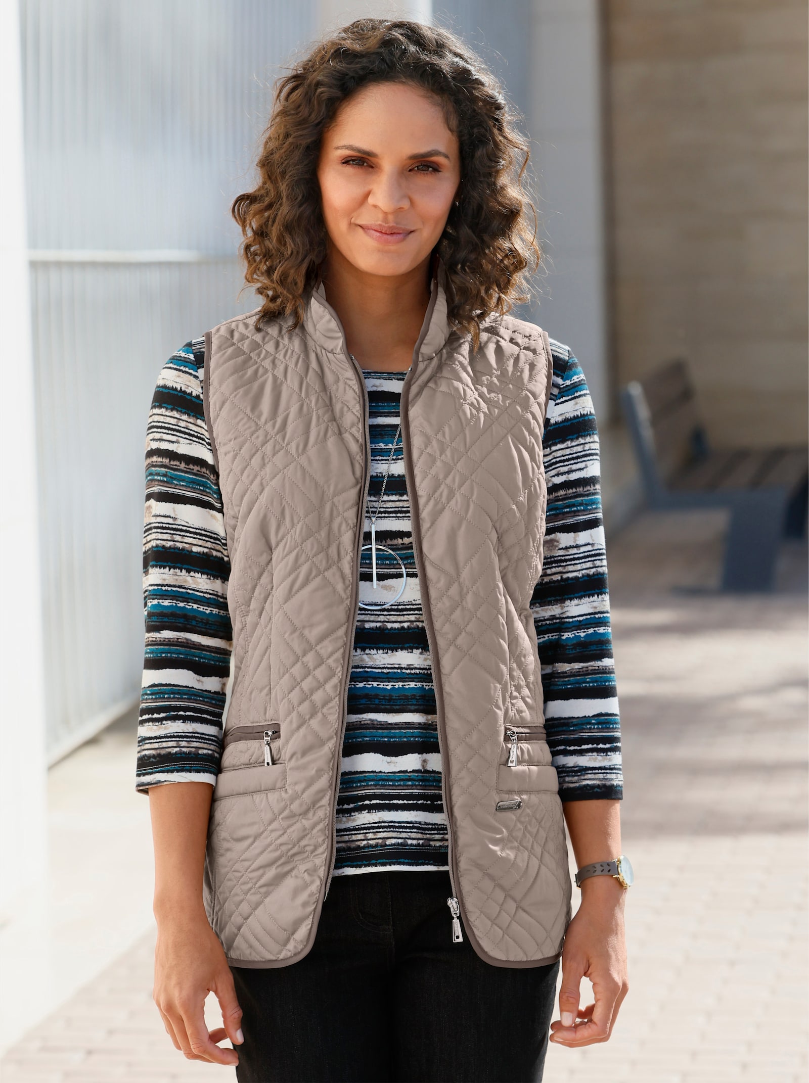 Bodywarmer met ritszakken - sesam