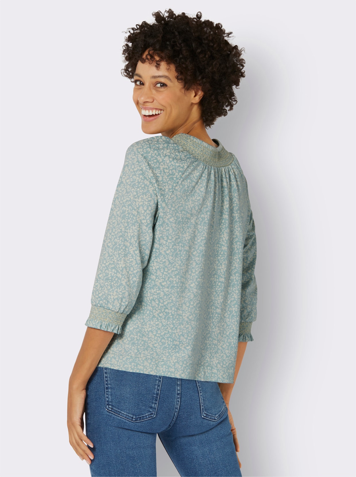 Shirt met ronde hals - kalkmint/champagne bedrukt