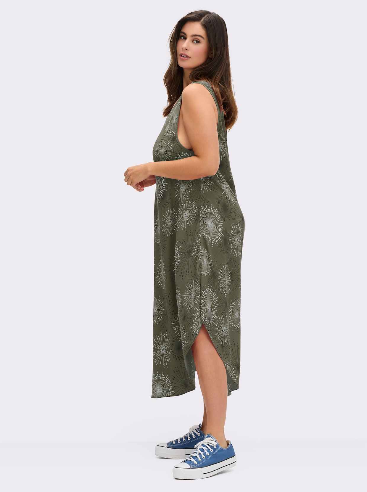 Druckkleid mit Blüten-Muster, figurumspielend - khaki-graphit-bedruckt