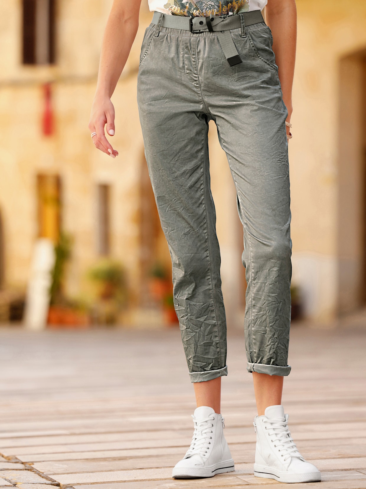 heine Broek met ceintuur - kaki